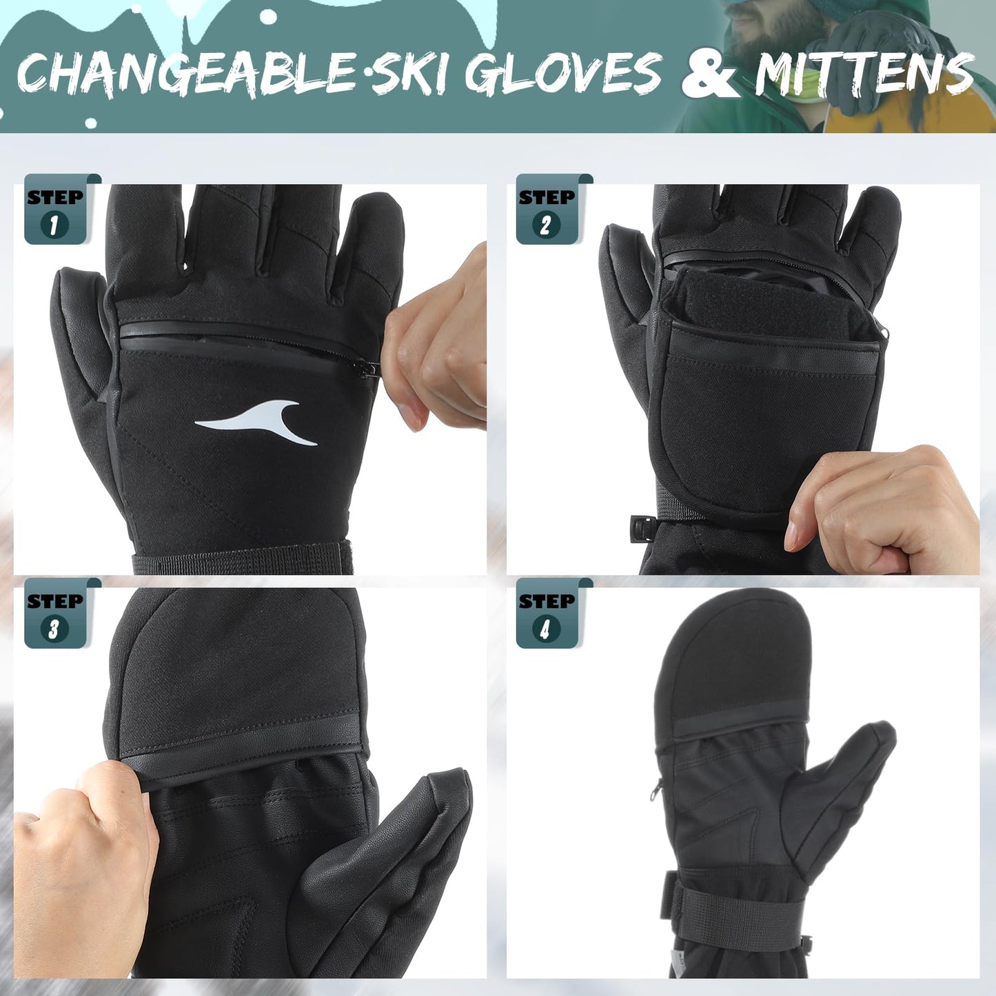 Achiou Ski Gloves Waterproof Snowboard Gloves,Winter Cold Weather Gloves for Men & Women,Touchscreen Snow Mittens