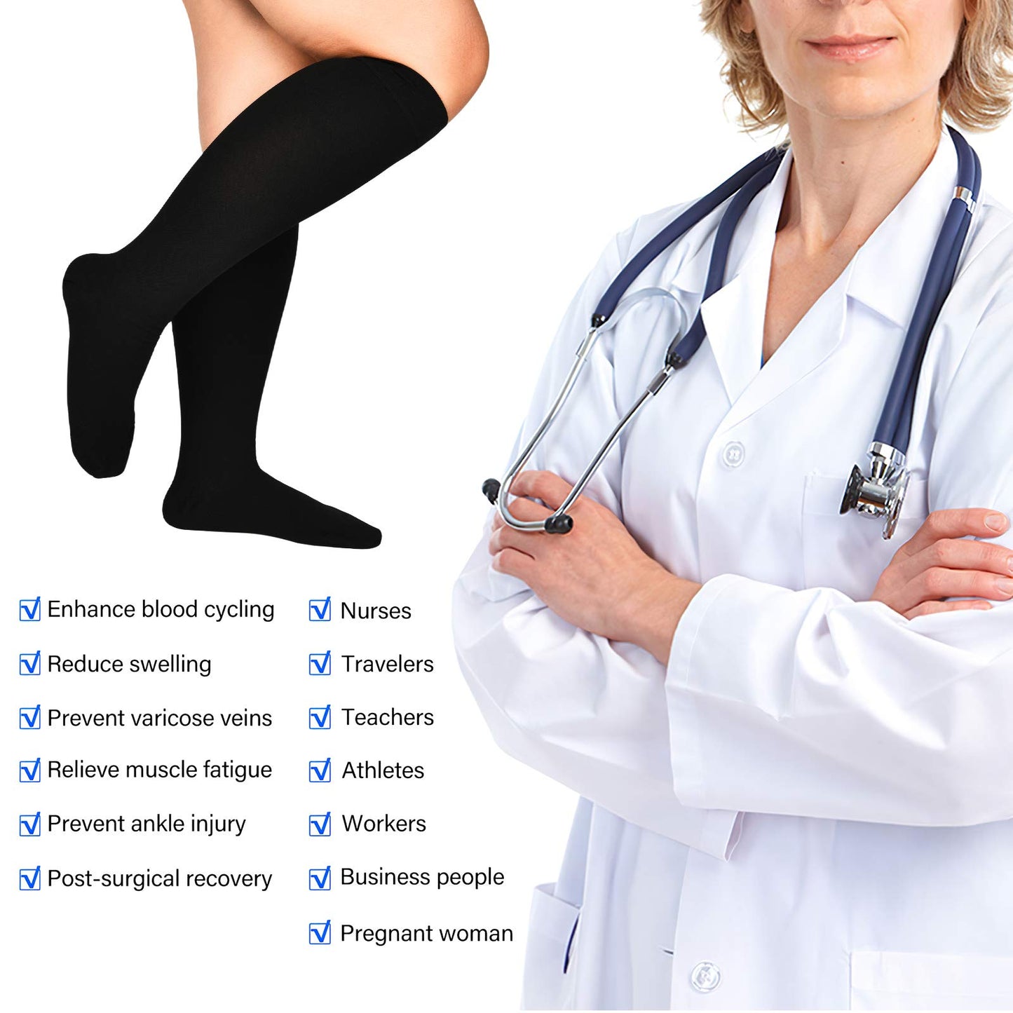 4XL Extra Wide Calf Compression Socks for Women Men 20-32 mmHg Knee High Plus Size