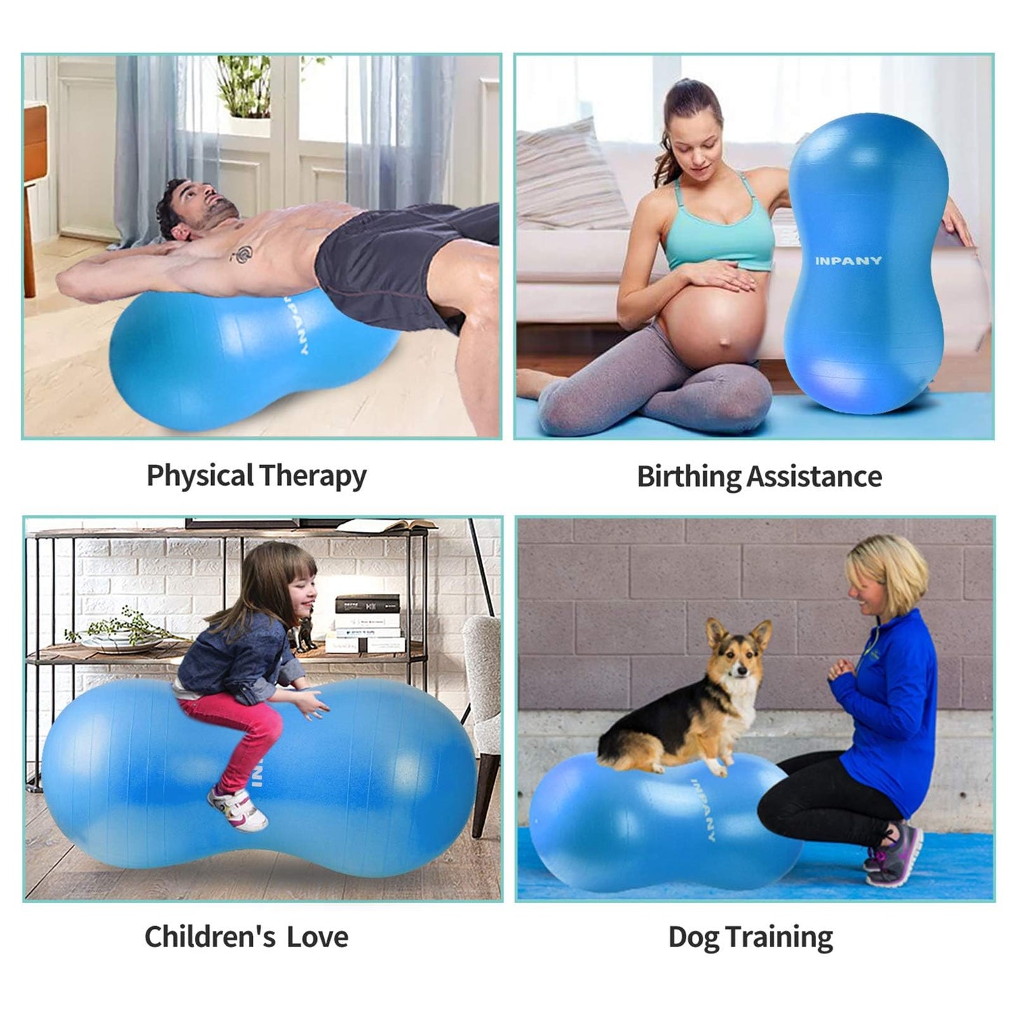 INPANY Peanut Ball - Anti Burst Exercise Ball for Labor Birthing, Physical Therapy for Kids, Core Strength, Flexible Seating, Home & Gym Fintness, sensory chair Wiggle Seat for Girls and Boys