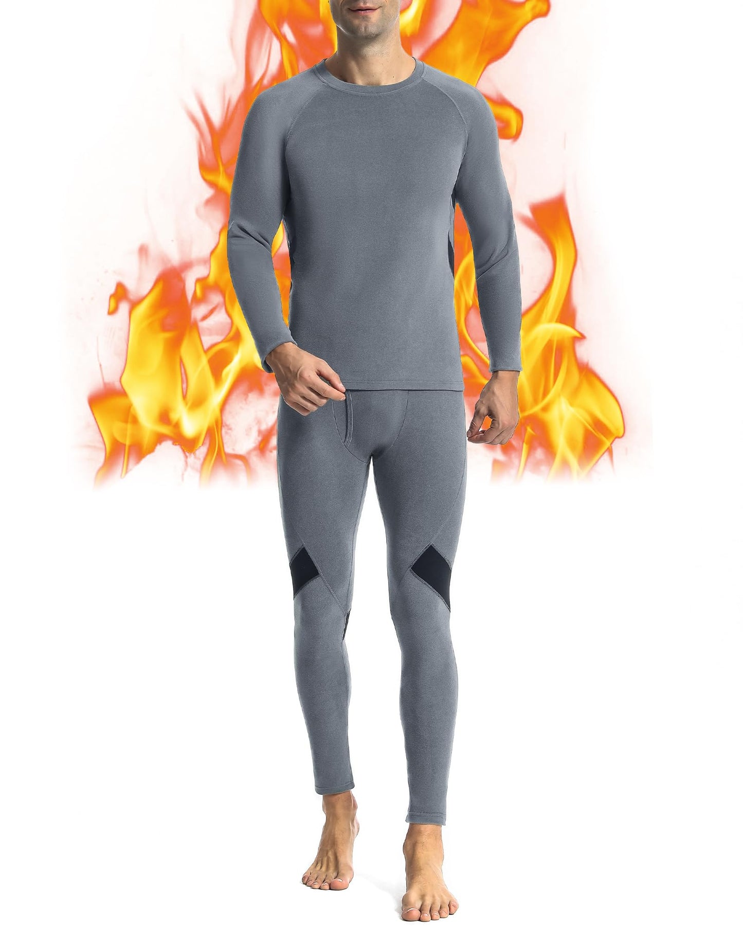Runhit Thermal Underwear for Men Base Layer Long Underwear Cold Weather Fleece Lined Mens Long John Winter Pants and Shirts Thermal Set XL Grey