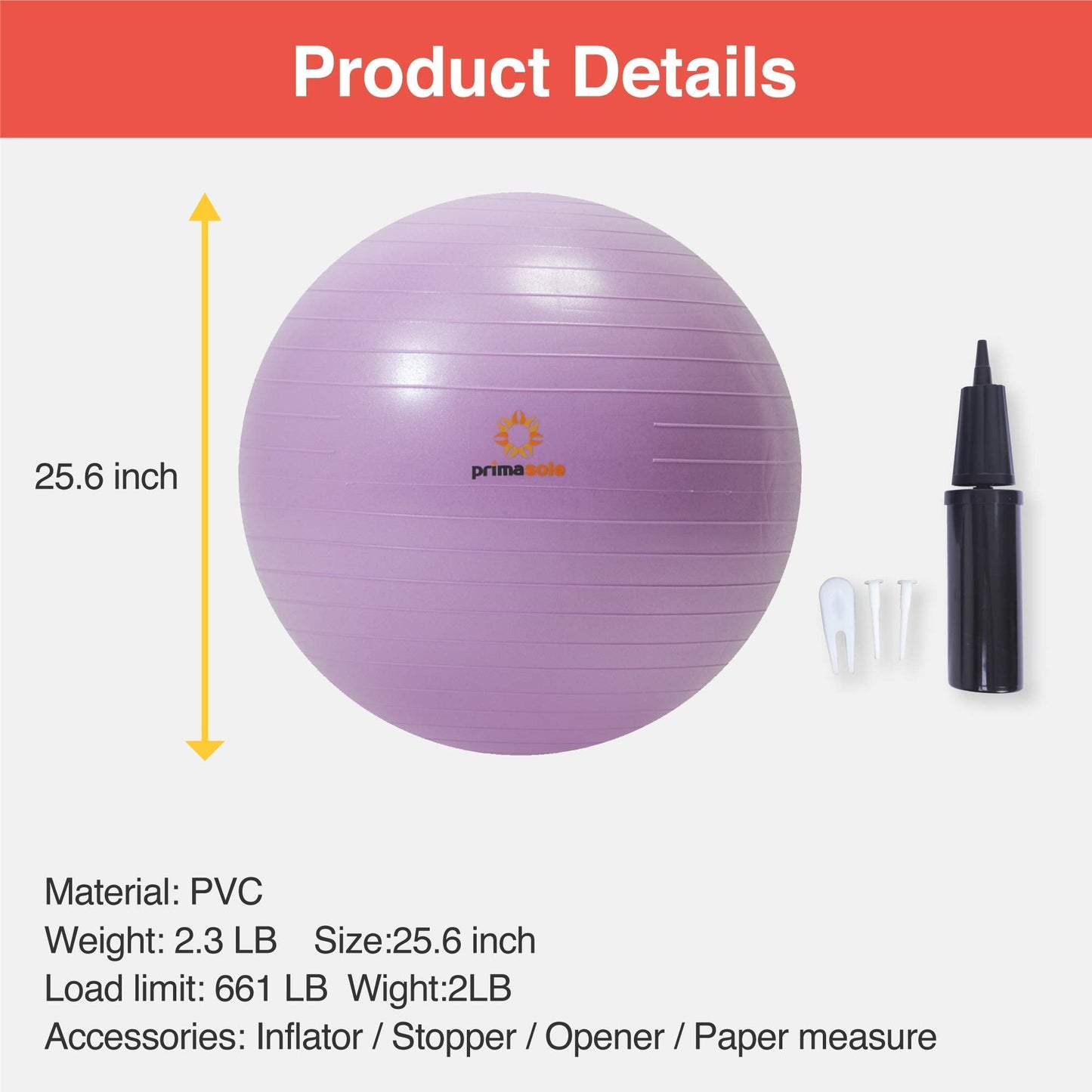 PRIMASOLE Exercise Ball for Balance Stability Fitness Workout Yoga Pilates at Home Office & Gym 65cm Nail Pink