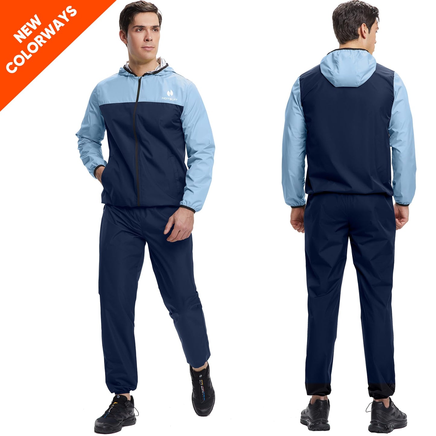 HOTSUIT Sauna Suit for Men Sweat Suits Gym Workout Exercise Sauna Jacket Pant Full Body, Light Blue, S