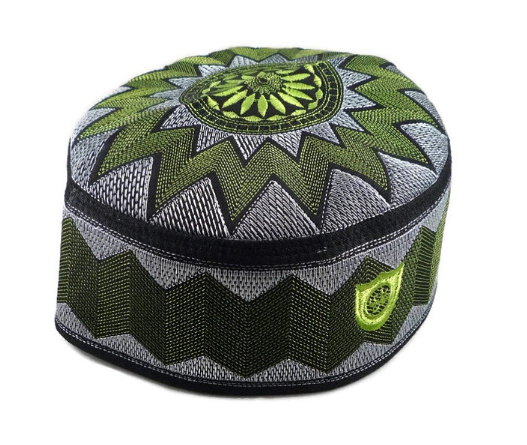 Alwee ALW006 Muslim Prayer Headware Kufi Hat Men Islam Skull Cap Ramadan Eid Gift (23.5 inch (59.5 cm.), Green)