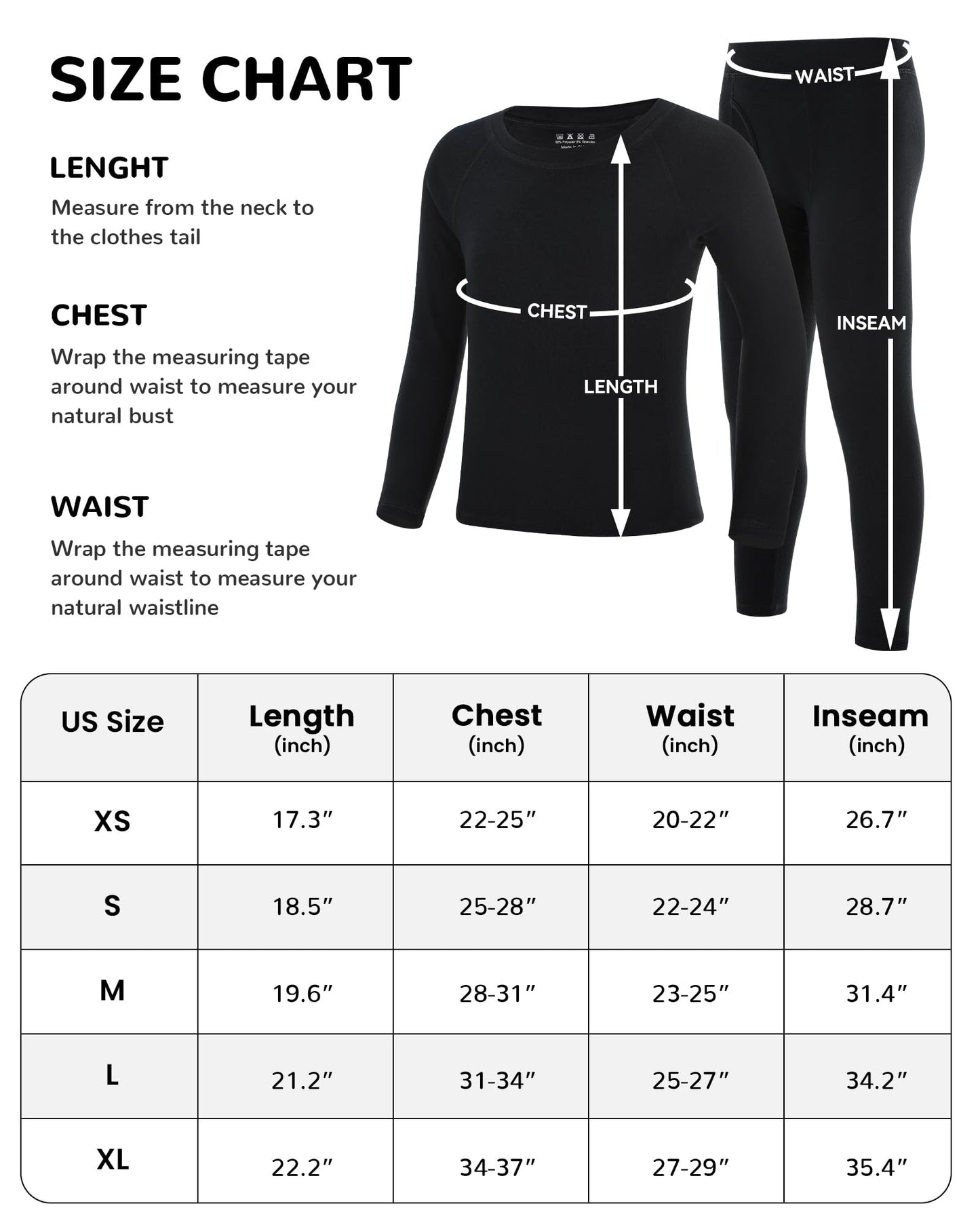 Runhit Youth Kids Thermal Underwear Set Skiing Base Layer Boys Thermal Underwear Set Long Sleeve Shirts Fleece Lined Leggings 2 Pieces Winter Cold Large Black