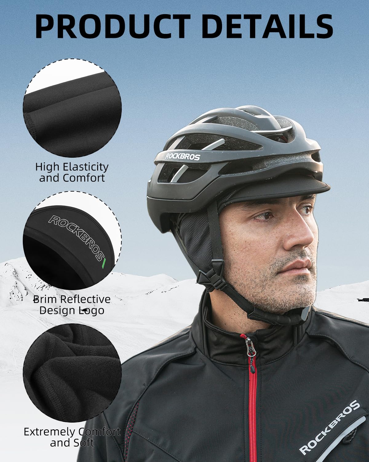 ROCKBROS Winter Cycling Caps for Men Women Windproof Cycling Hat with Sun Visor Under Helmet Liner Black*2