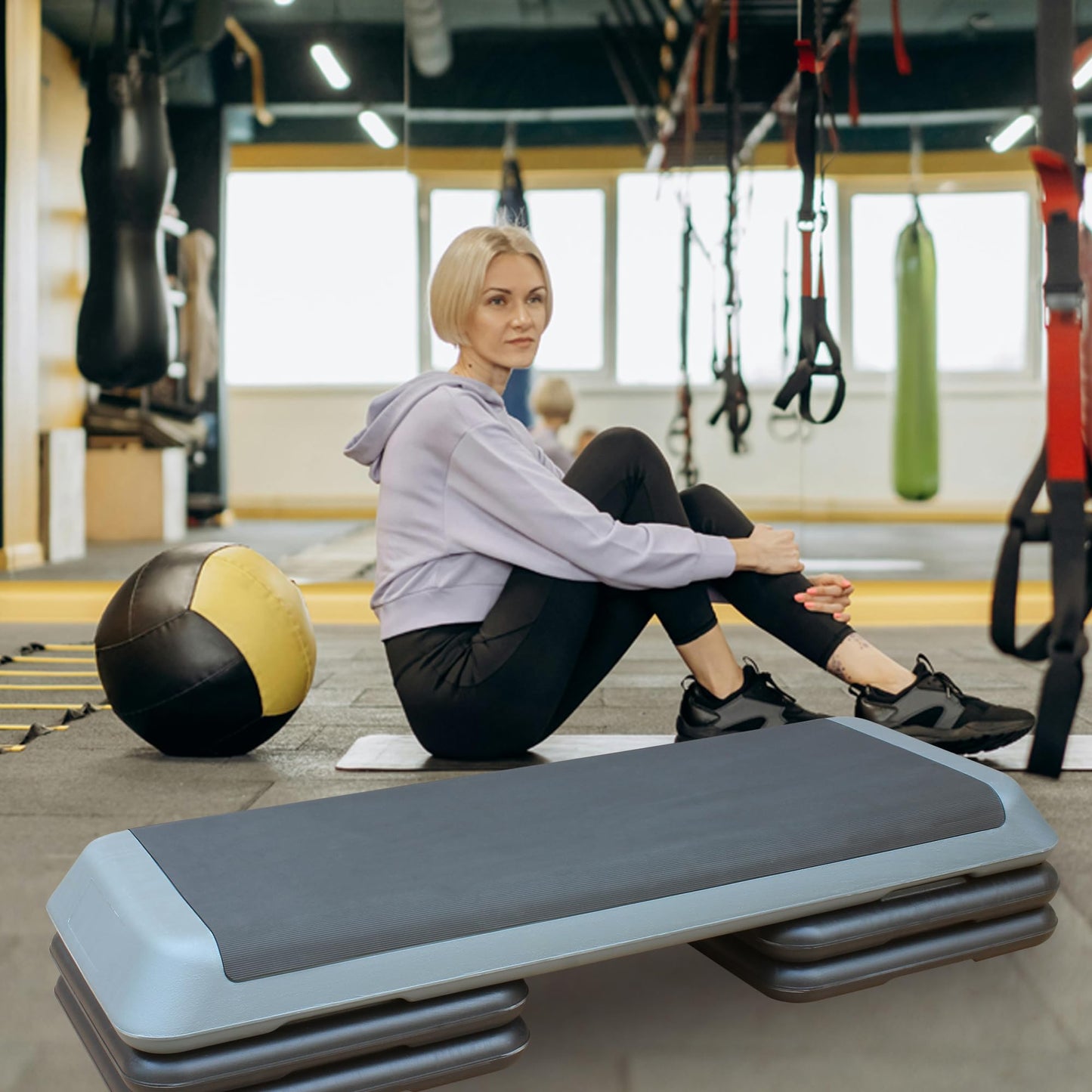 ICSPOID 43'' Aerobic Stepper, 4-6-8in Height-Adjustable Exercise Workout Step Platform with 4 Detachable Risers for Home Gym Workout & Training