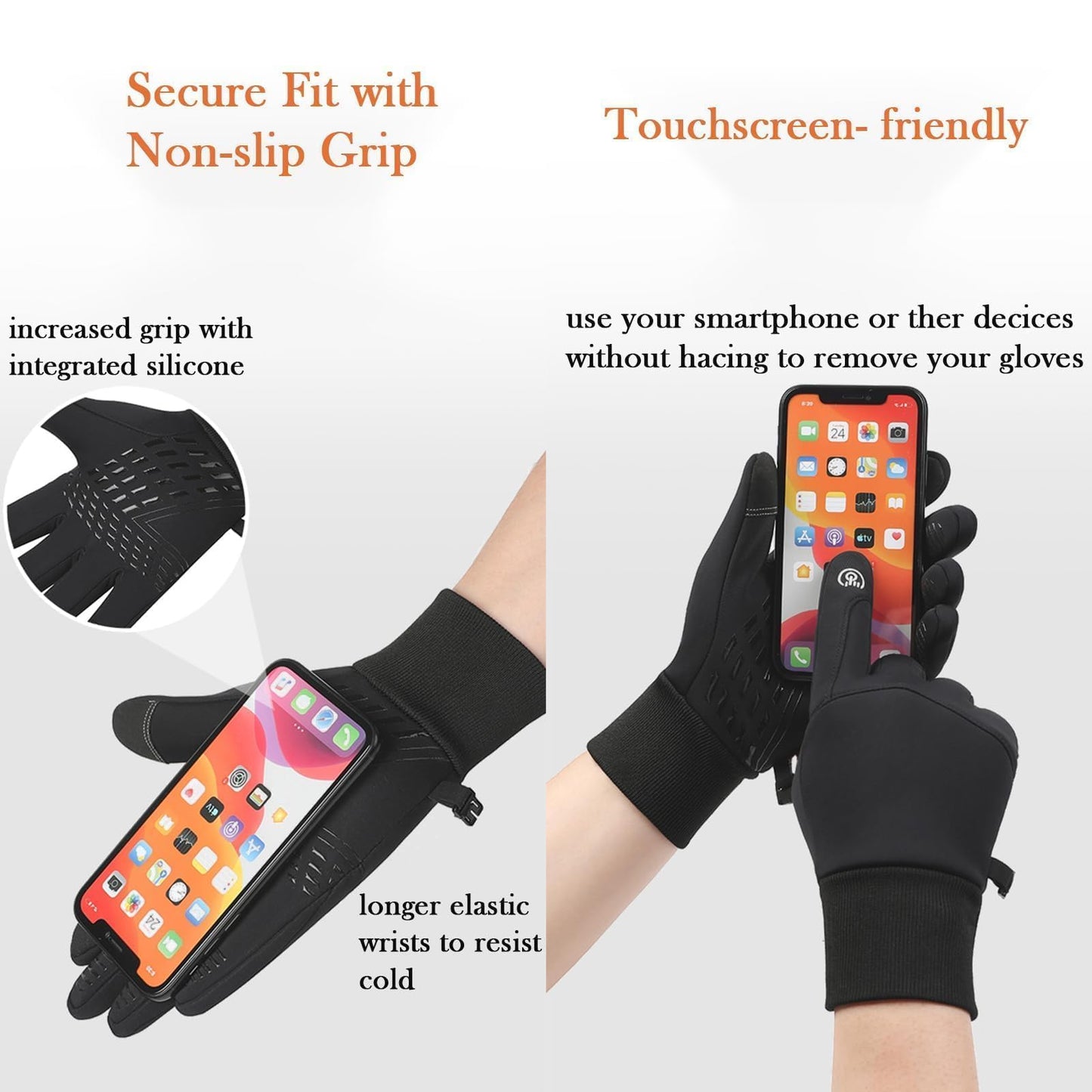 REDANHA Winter Gloves for Men Women Cold Weather Touchscreen Gloves Waterproof Thermal Gloves for Running Cycling Outdoor Activities (Medium)