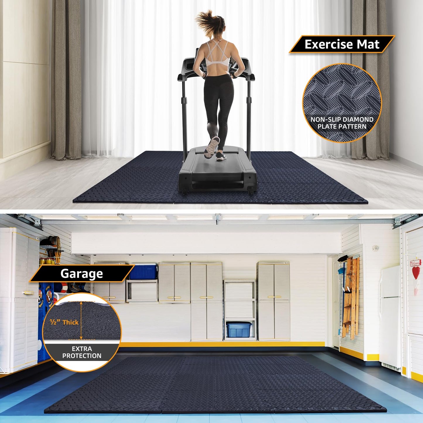24 Pack, 96 SQFT 1/2" Extra Thick Floor Exercise Mat for Home Gym or Floor Padding for Kids - High-Density EVA Interlocking Foam Floor Tiles for Gym Equipment, Play Area - Yoga, Cardio, Weights, MMA