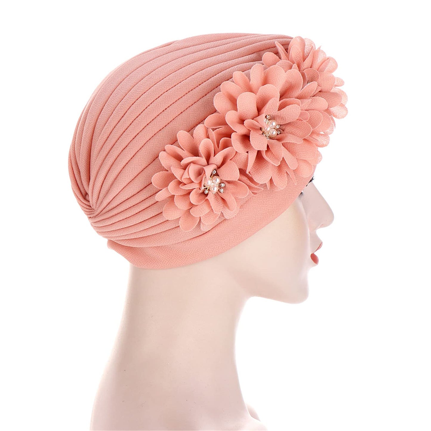 Qianmome Womens Sequin Flower Turban Elegant Muslim Beanie Head wrap Chemo Cap