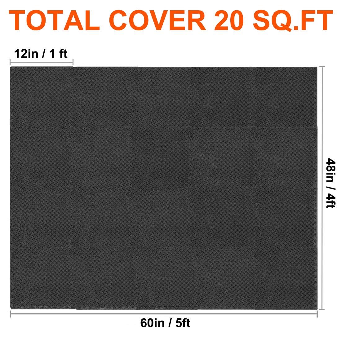 Walsai Exercise Mats Puzzle Foam Mats Gym Flooring Mat Cover 20 SQ.FT Interlocking Foam Mats with EVA Foam Floor Tiles for Home Gym Equipment Workouts (20pcs Black Mats)