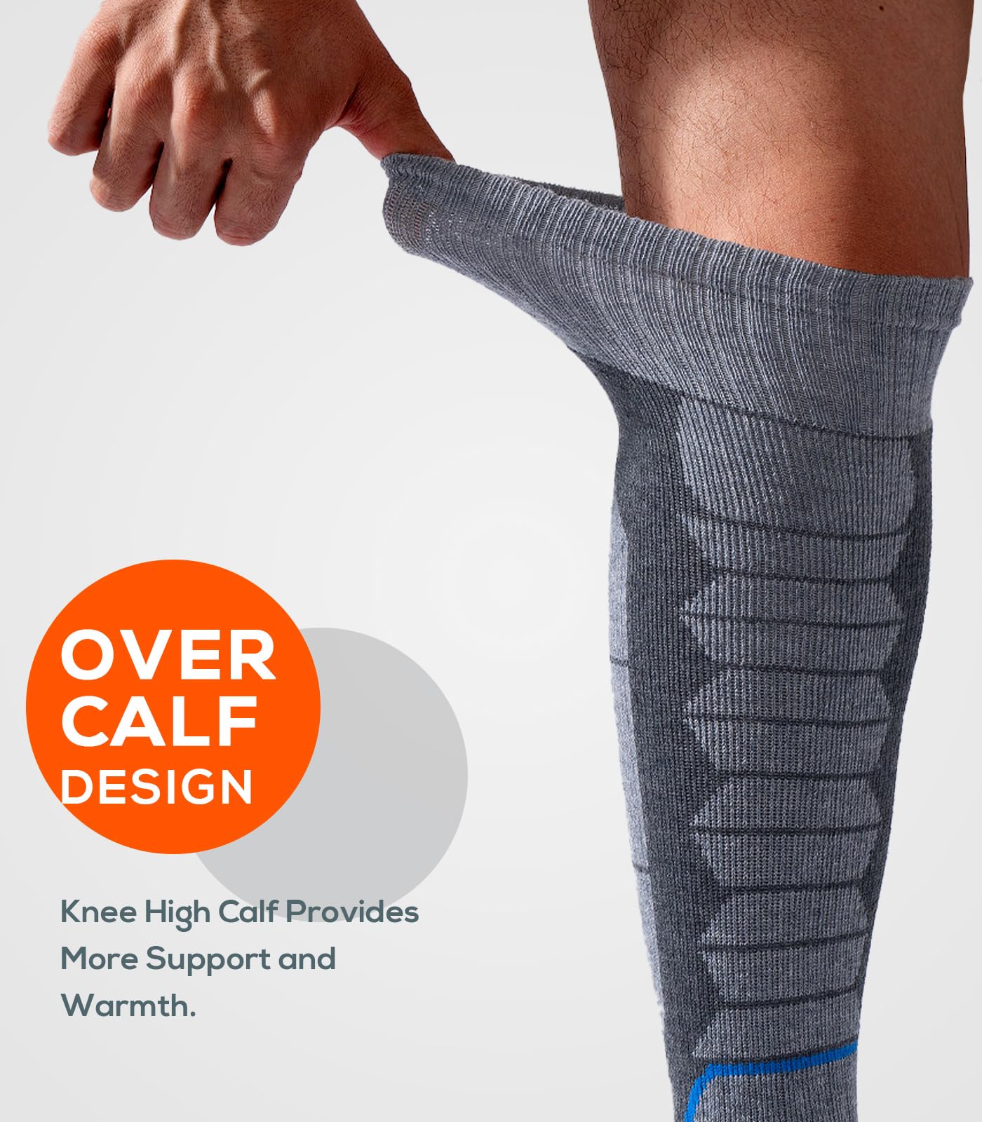 WEIERYA Ski Sock Merino Wool Ski Socks Mens Womens Skiing & Snowboarding Socks, Over The Calf, Grey Large 2 Items