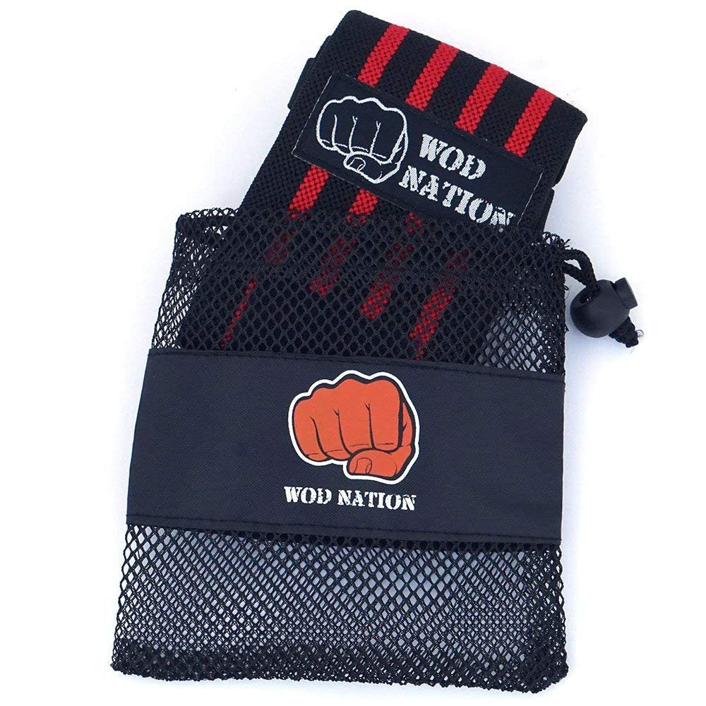 WOD Nation Wrist Wraps for Weightlifting, 12” Professional Gym Wrist Straps w/Thumb Loop Men & Women, Wrist Support Wraps for Strength Training, Powerlifting & Bodybuilding (Black/Red)