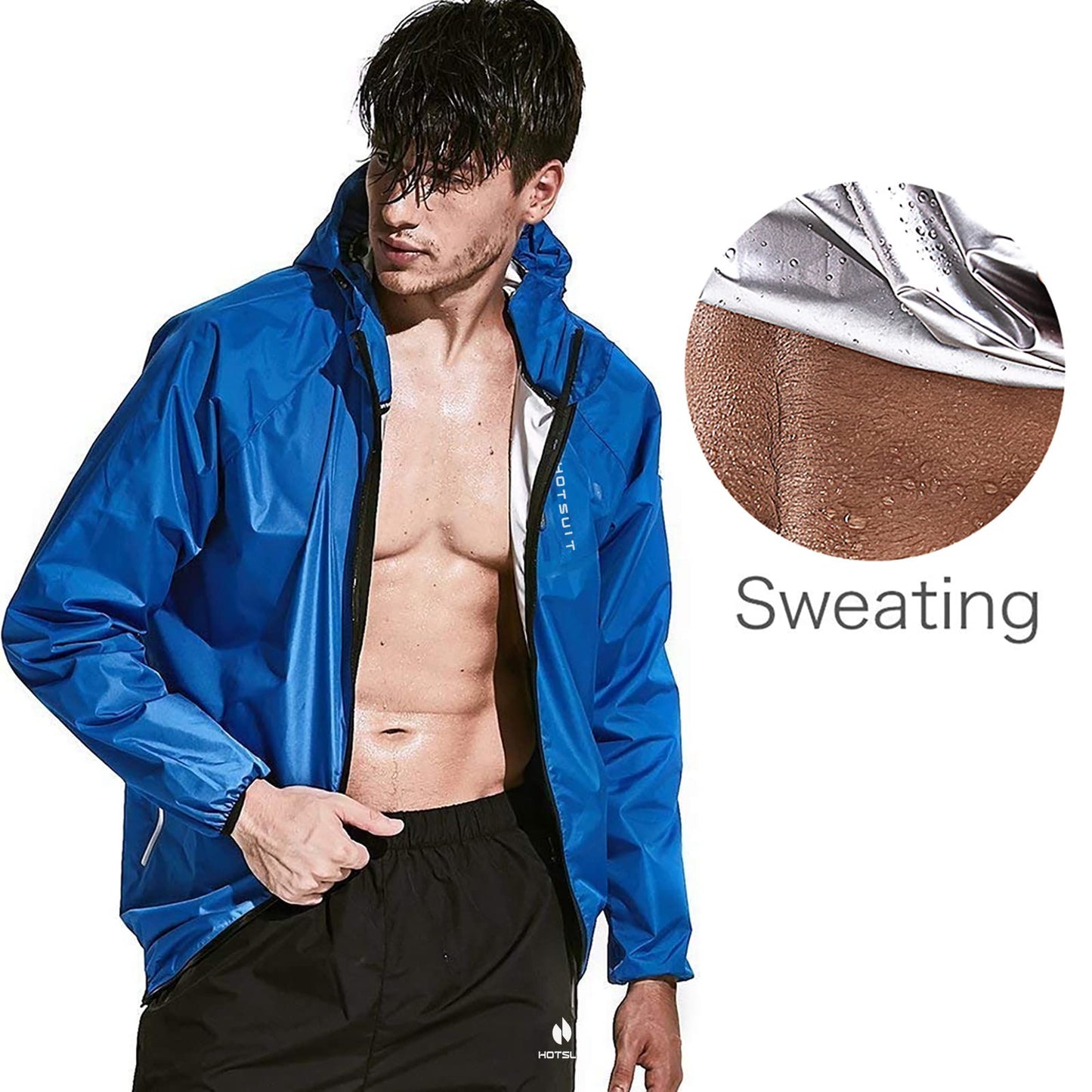 HOTSUIT Sauna Suit Men Anti Rip Boxing Sweat Suits Exercise Workout Jacket, Blue, S