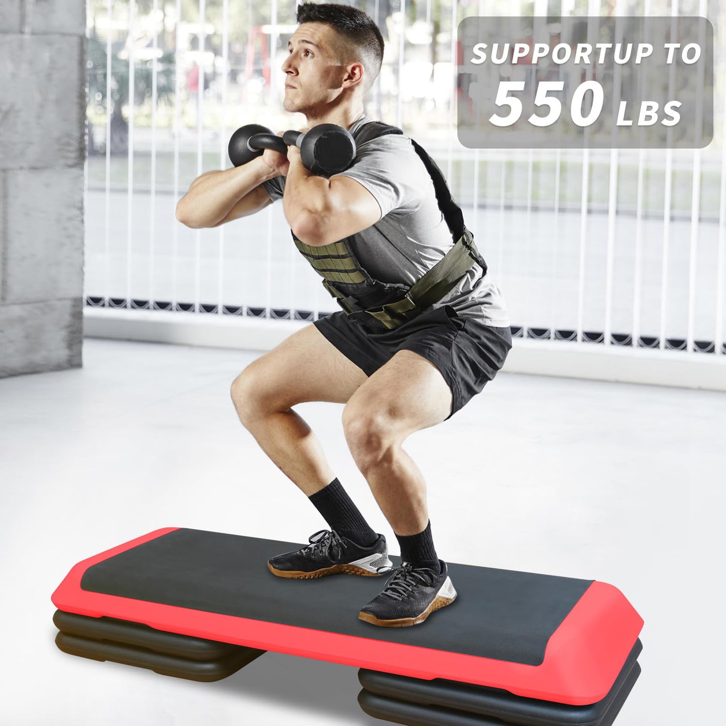 ICSPOID 43'' Aerobic Stepper, 4-6-8in Height-Adjustable Exercise Workout Step Platform with 4 Detachable Risers for Home Gym Workout & Training