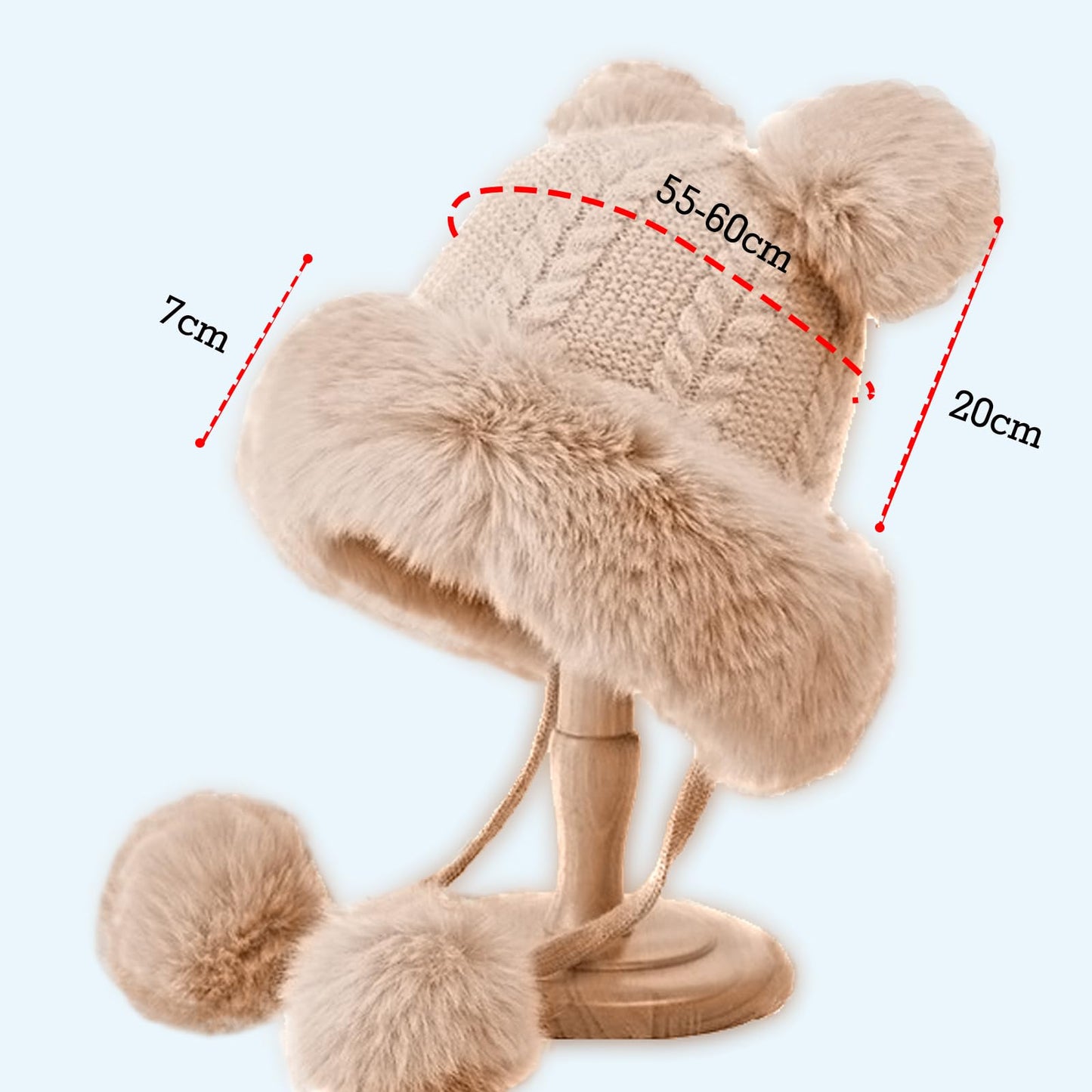 KAZZHA Winter Knitted Beanie with Pompom for Women Fluffy Fur Hat Fuzzy Skull Cap Warm Ear Flaps Ski Snow Hat Cute