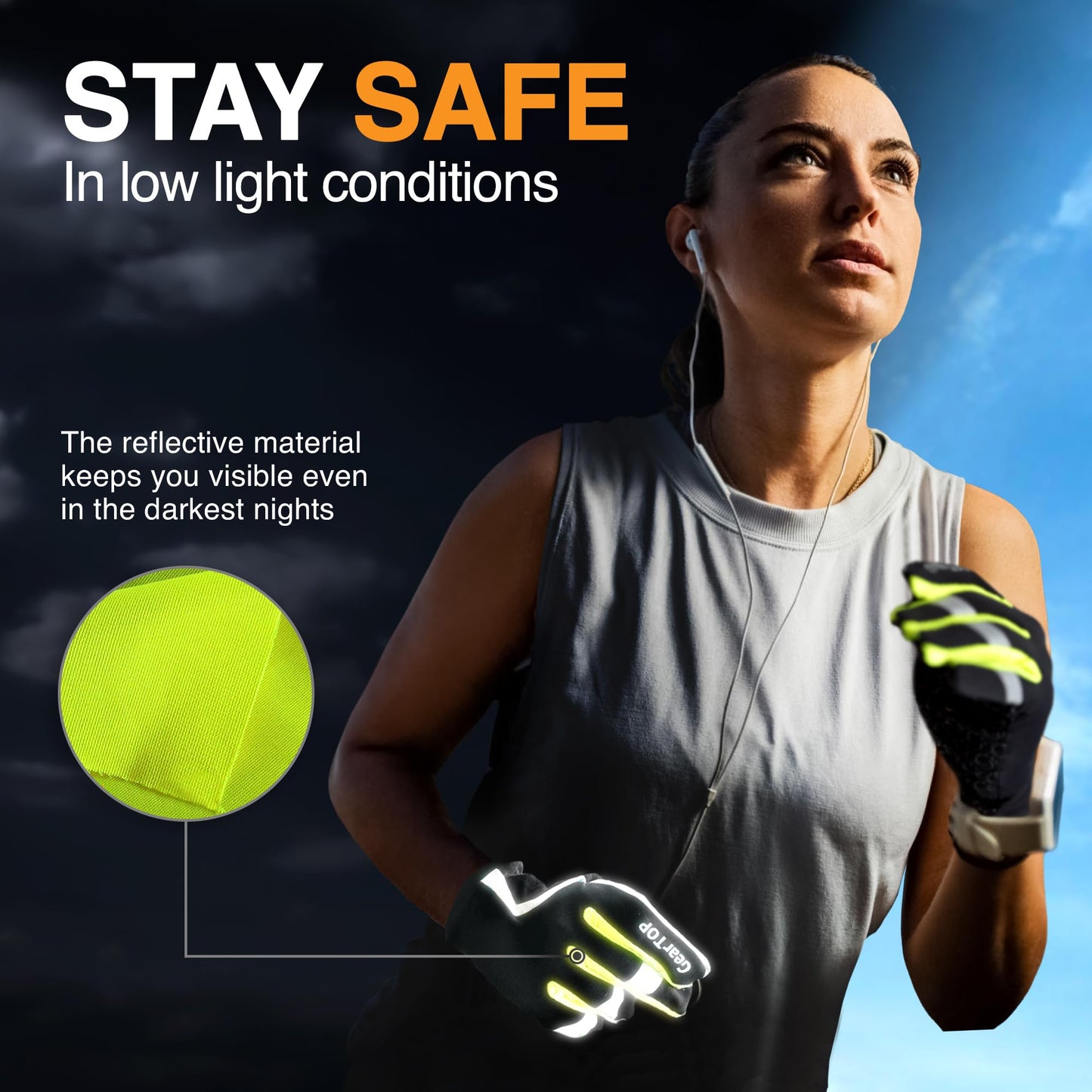 GearTOP Football Gloves Winter Gloves Liner for Men & Women, Touchscreen Gloves for Cold Weather, Warm Running, Cycling & Driving Gloves Women, Black Gloves Men with Touch Screen Fingers Reflective