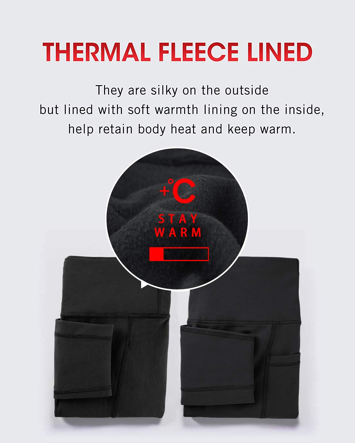 CHRLEISURE Fleece Lined Leggings Women with Pockets - Winter Warm Thermal Thick Tights High Waisted Yoga Pants(Black, M)