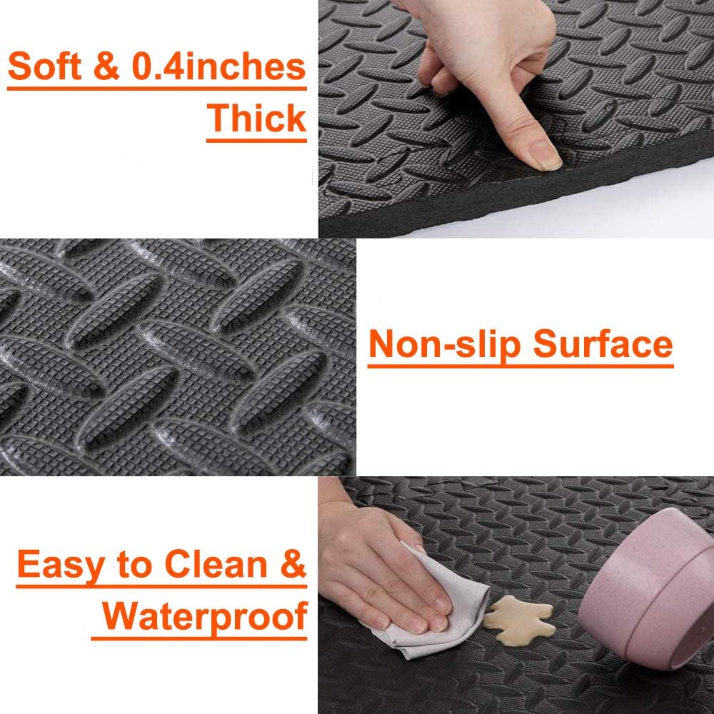 Walsai Exercise Mats Puzzle Foam Mats Gym Flooring Mat Cover 20 SQ.FT Interlocking Foam Mats with EVA Foam Floor Tiles for Home Gym Equipment Workouts (20pcs Black Mats)