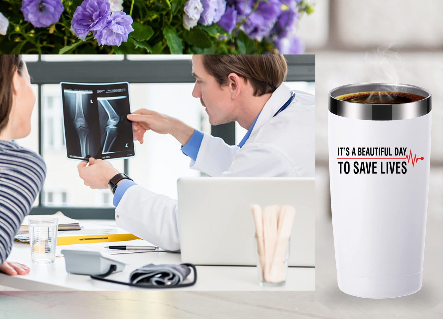 momocici It is a Beautiful Day to Save Lives 20 OZ Tumbler.Nurse Gifts,Doctor Gifts,Medical Practitioners Gifts.Birthday,Christmas,Graduation Gifts for Men,Women Friends Mug(White)