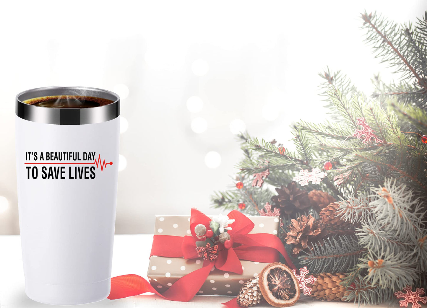 momocici It is a Beautiful Day to Save Lives 20 OZ Tumbler.Nurse Gifts,Doctor Gifts,Medical Practitioners Gifts.Birthday,Christmas,Graduation Gifts for Men,Women Friends Mug(White)