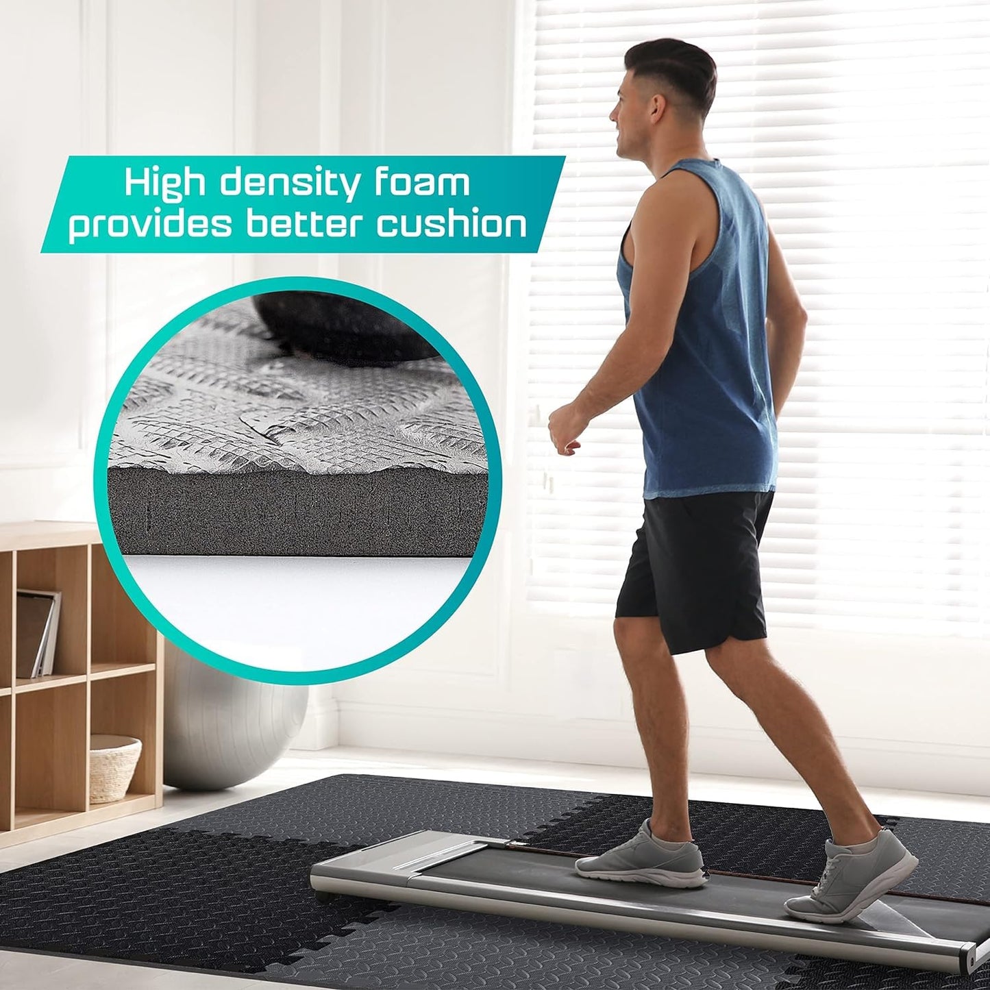 Yes4All Interlocking Foam Tiles, Non-Slip Foam Floor Tiles for Home Gym- Black and Gray, 16 tiles 12"x 12"x 7/16" cover 16 Sqft