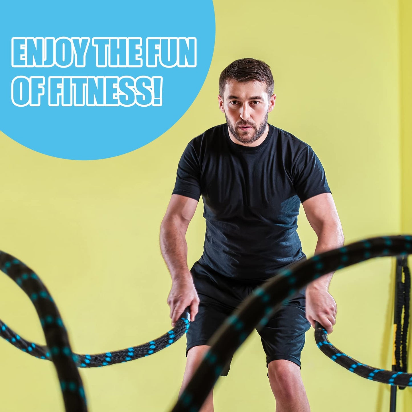 Perantlb 100% Poly Dacron Heavy Battle Rope - 1.5" Diameter, 40ft Lengths - Black Blue Workout Rope - Gym Muscle Toning Metabolic Workout Fitness - Battle Rope Anchor Included (1.5" x 40 ft)