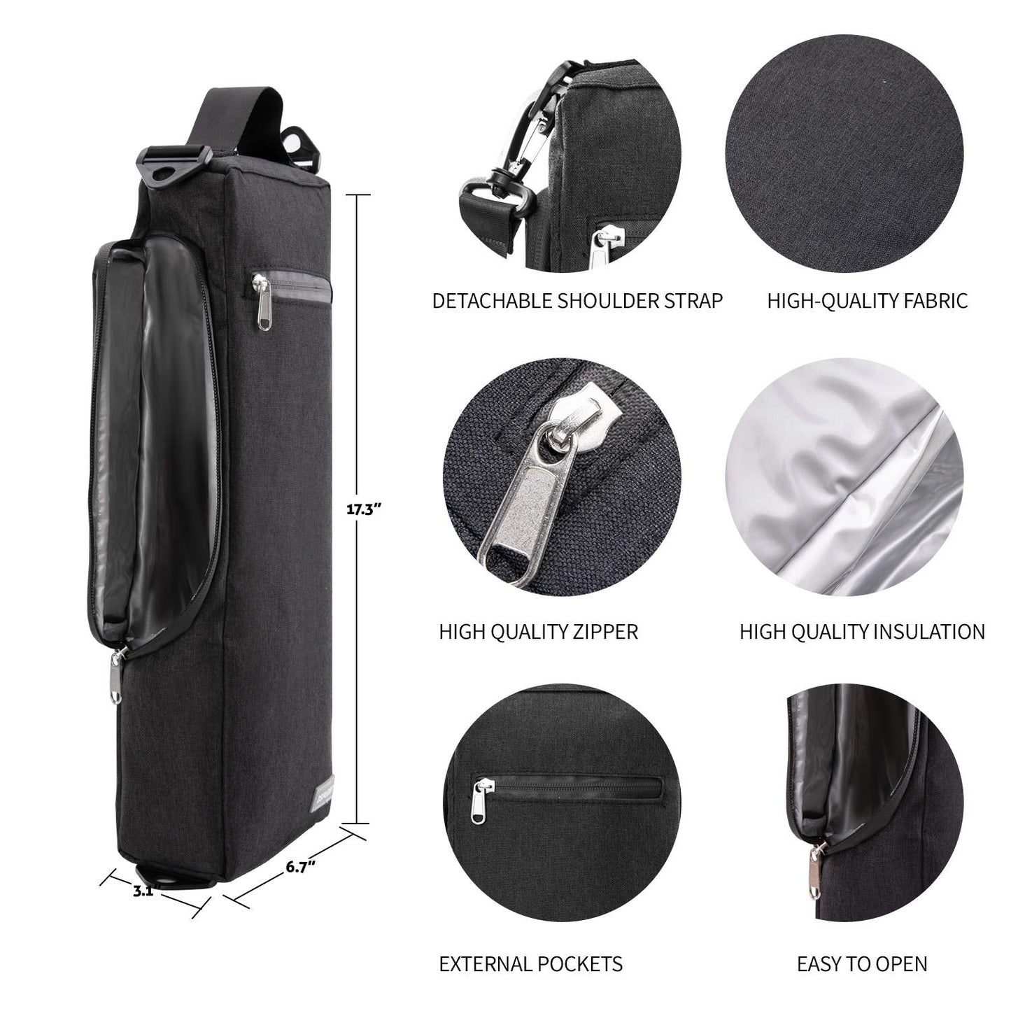 OSPUORT Golf Cooler Bag Waterproof Insulated with Detachable Shoulder Strap - Hold 6 Pack of Cans or Two Bottles of Wine (Black)