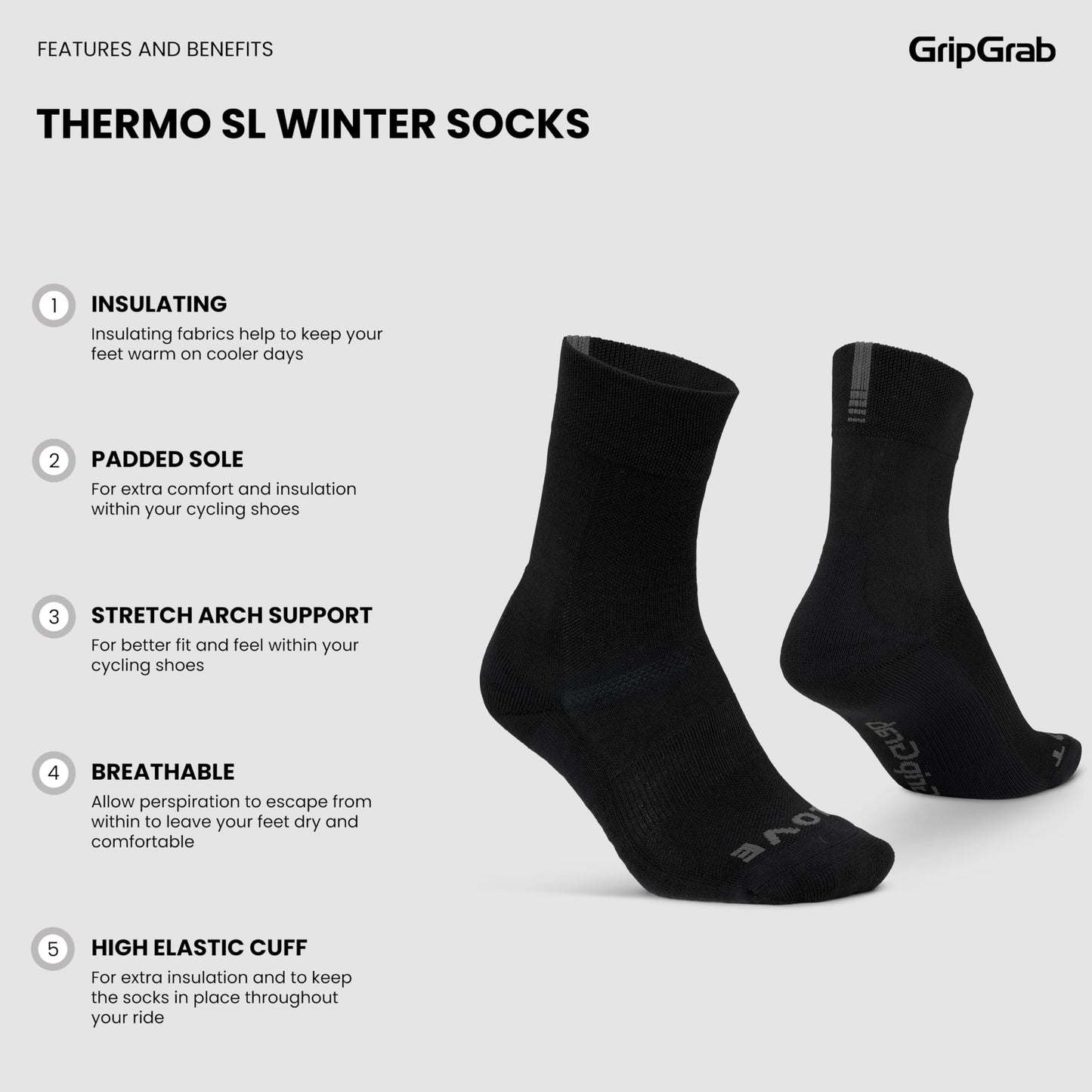 GripGrab Thermo SL Single & Multipack Winter Cycling Socks Men Women High Cut Thermal Breathable Tall Cold Weather Cycling