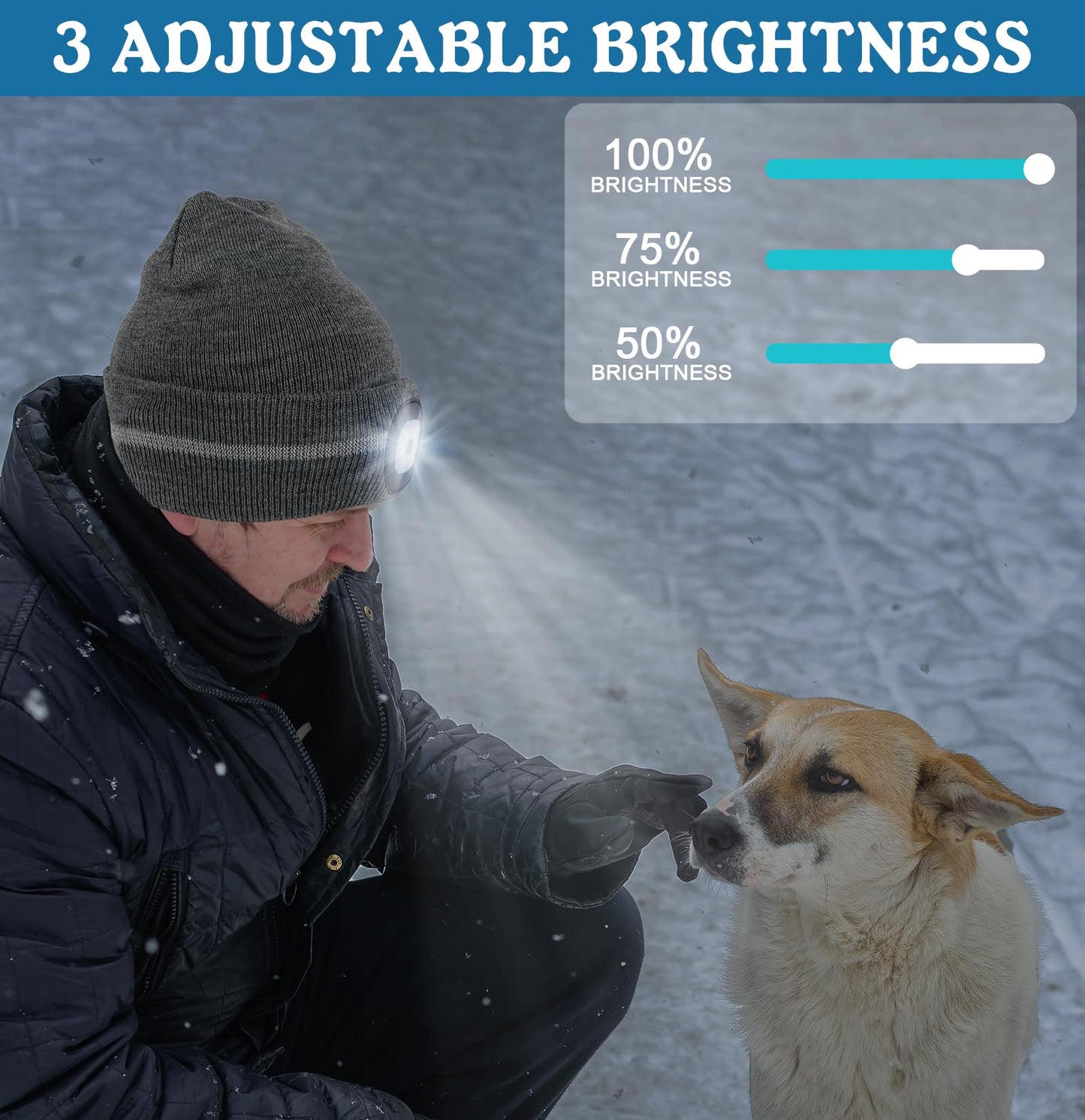MELASA Reflective Stripe LED Beanie Safety High Visibility Winter Thermal Knitted USB Rechargeable Hat with Light Built in Suitable Outdoor Work Sports Gifts for Men Dad Fluorescent Yellow