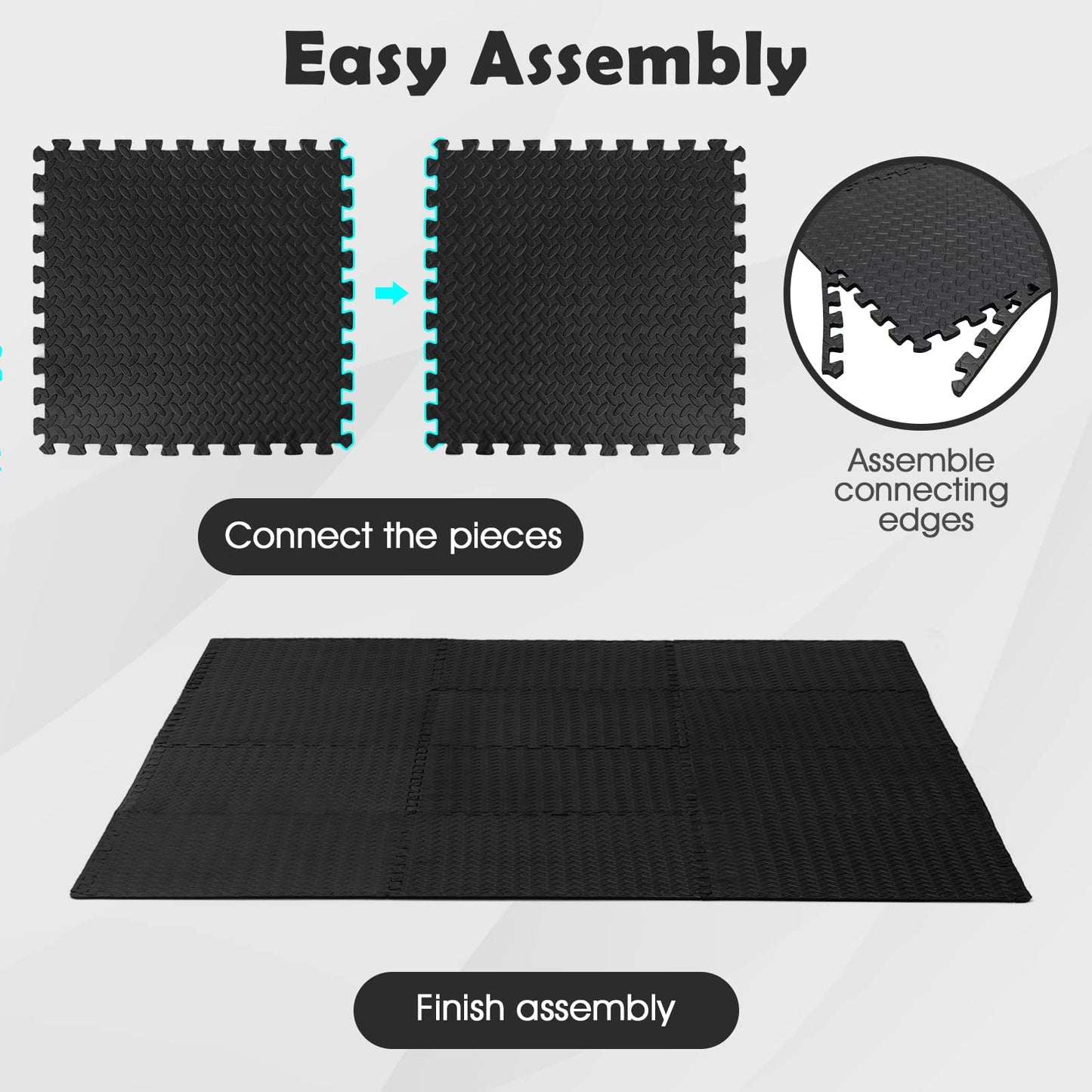 Tangkula 24 Tiles Exercise Flooring Mats with Border, Non-Slip EVA Foam Protective Mats, Elastic Puzzle Play Mats, 1/2" Interlocking Floor Mats for Home Gym, Fitness Room, Workshop Equipment(Black)