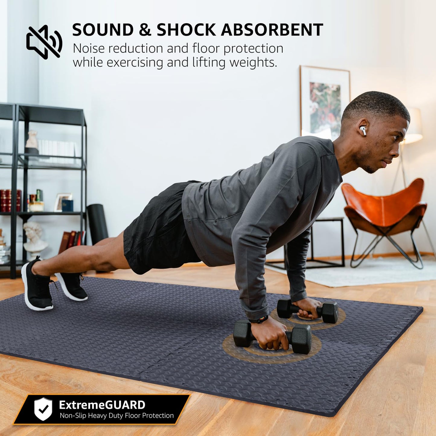 24 Pack, 96 SQFT 1/2" Extra Thick Floor Exercise Mat for Home Gym or Floor Padding for Kids - High-Density EVA Interlocking Foam Floor Tiles for Gym Equipment, Play Area - Yoga, Cardio, Weights, MMA