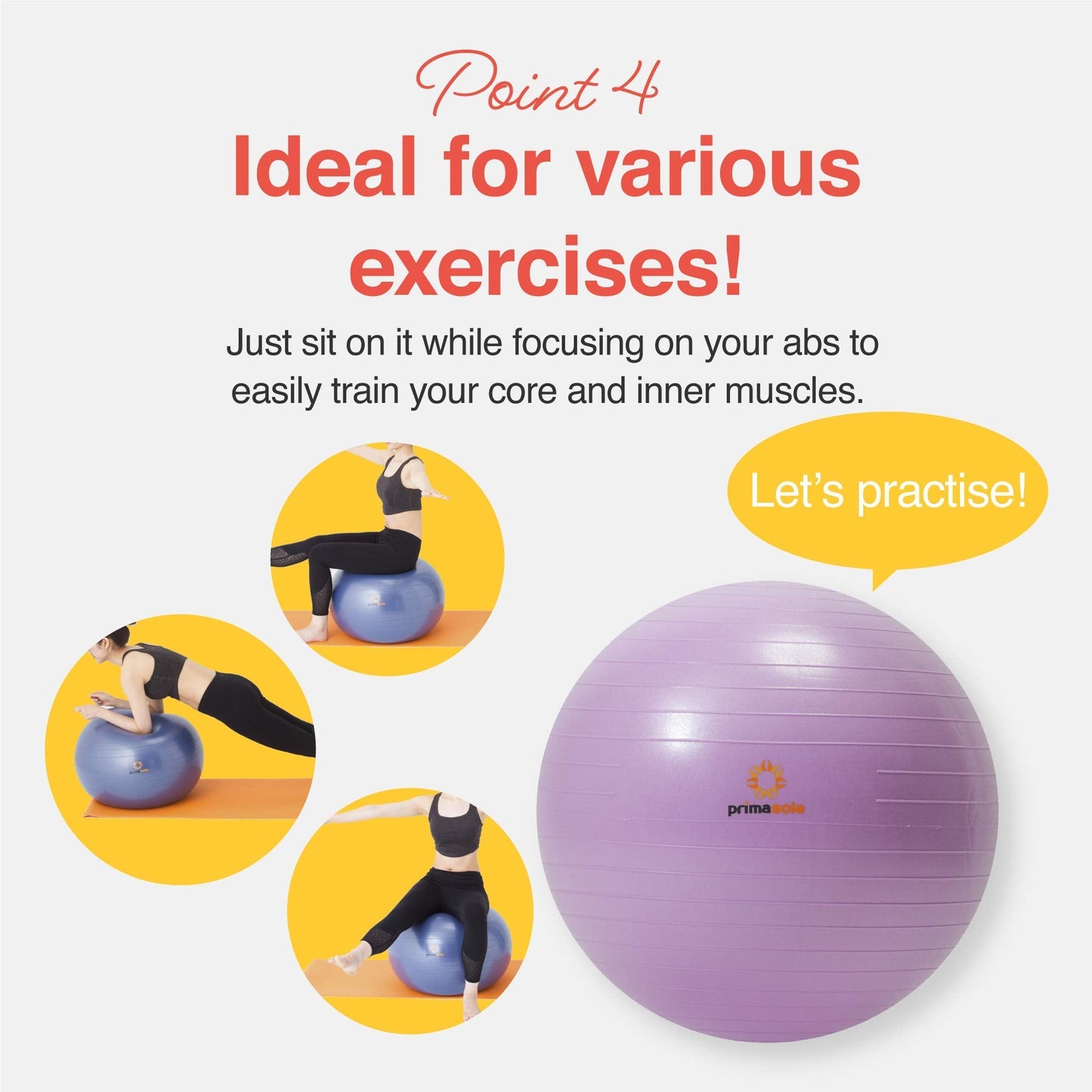 PRIMASOLE Exercise Ball for Balance Stability Fitness Workout Yoga Pilates at Home Office & Gym 65cm Nail Pink