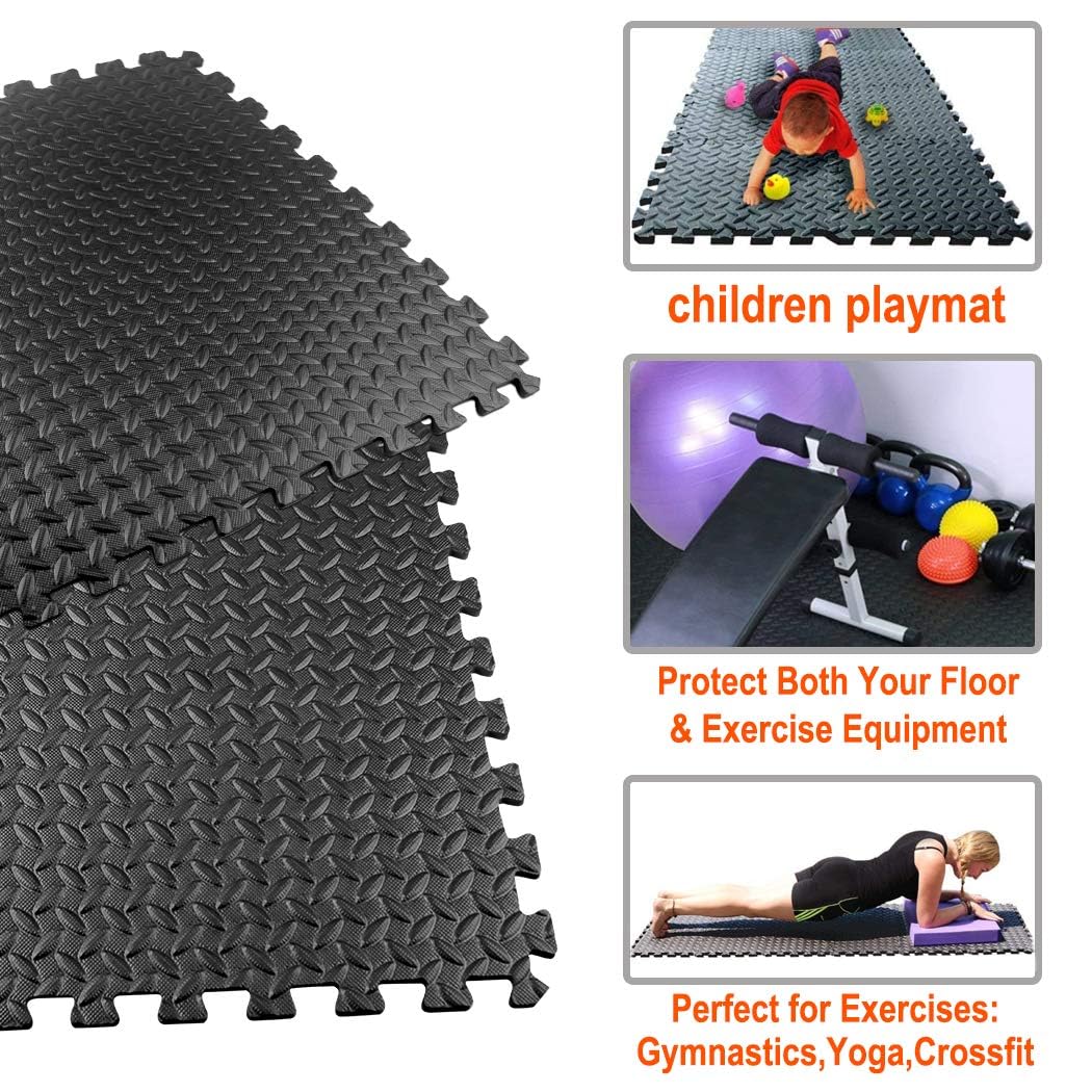 Walsai Exercise Mats Puzzle Foam Mats Gym Flooring Mat Cover 20 SQ.FT Interlocking Foam Mats with EVA Foam Floor Tiles for Home Gym Equipment Workouts (20pcs Black Mats)