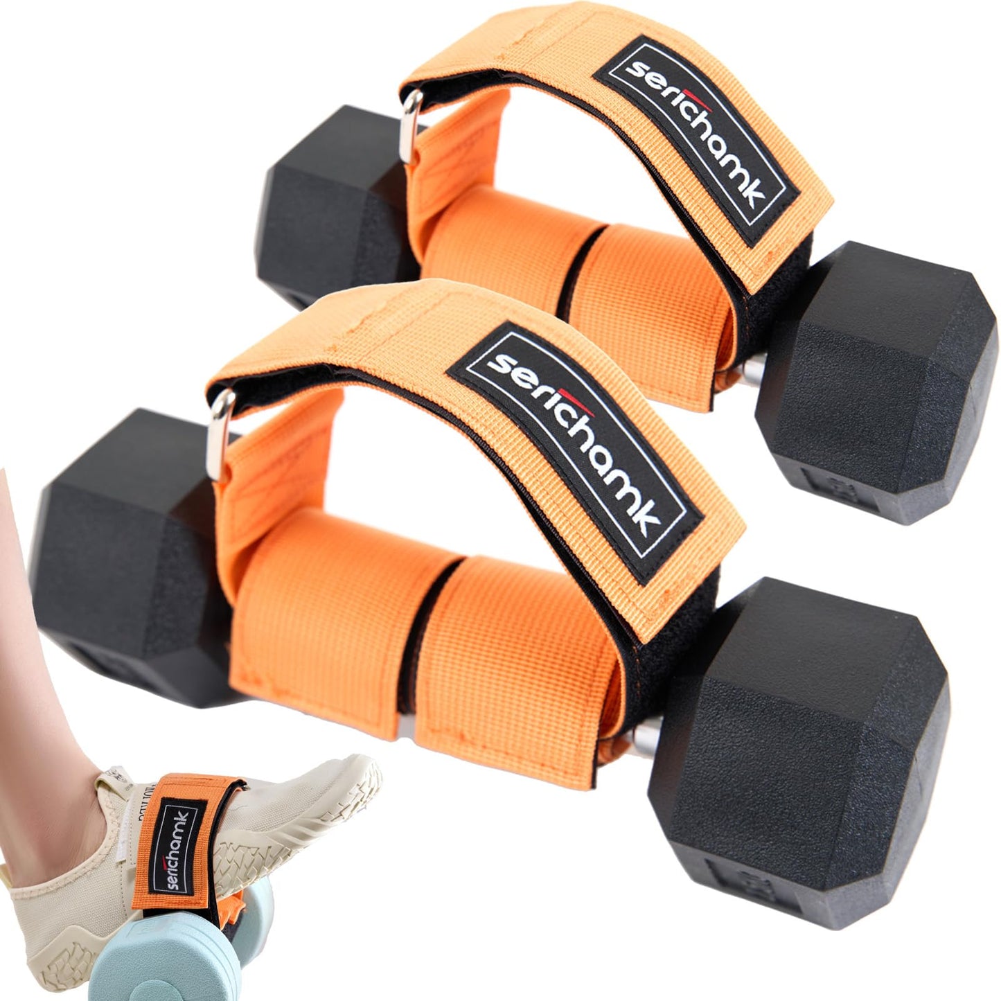 Feet Dumbbell Attachment, Tibialis Trainer Ankle Straps for Feet Weight Lifting Shin Splint, Hamstring Curls, Leg Curl Attachment at Home Gym Equipment Orange 2pc