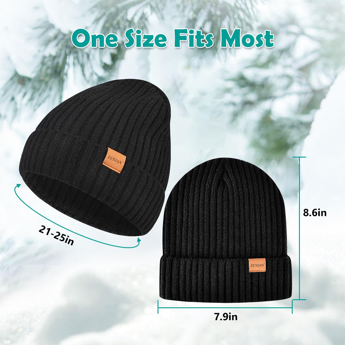 ZEXIAN Womens&Mens Winter Warm Skull Beanie Hat and Touchscreen Gloves with Knit Fleece Lined for Cold Weather（Black）