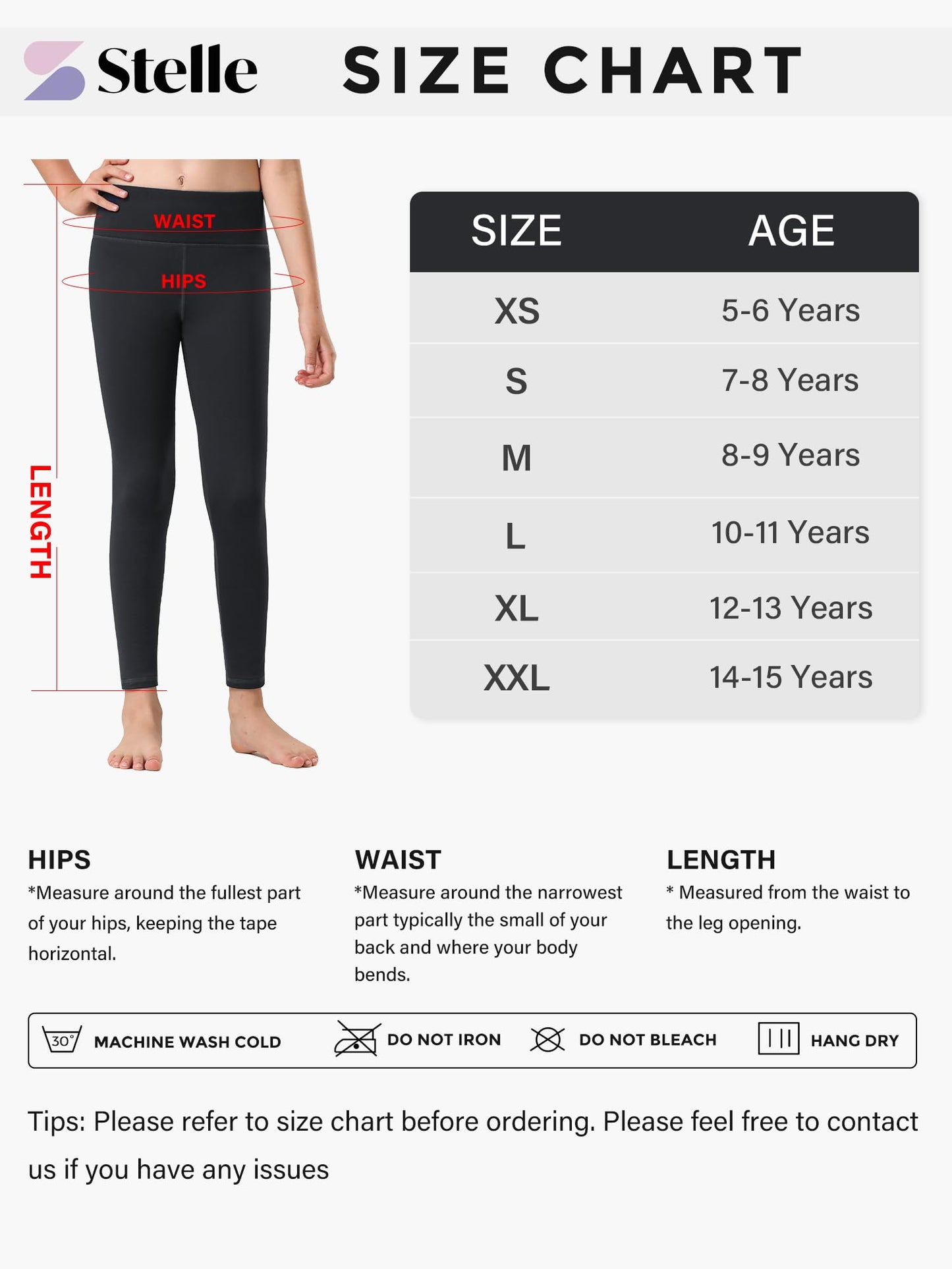 Stelle Girl's Fleece Lined Leggings Youth High Waist Warm Winter Athletic Yoga Pants with Hidden Pocket (Black,M)