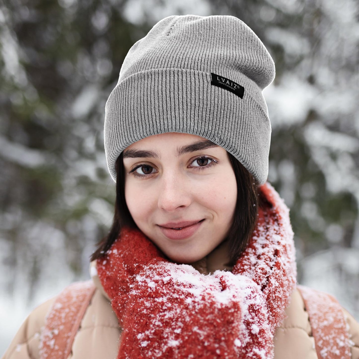 2 Pack Satin Lined Beanie Hats for Men Women Winter Warm Knitted Cuffed Silk Lined Slouchy Skull Cap