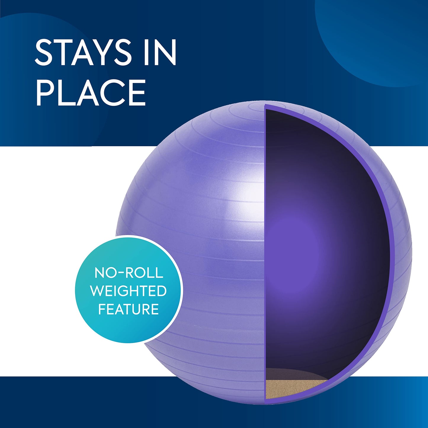 Bouncyband Medium Balance Ball, Purple – Create Flexible Seating to Improve Focus in The School, Office, or Home with This No-Roll Weighted Ball – 21.6” (55cm) Ball for People Between 5’-5’6 Tall