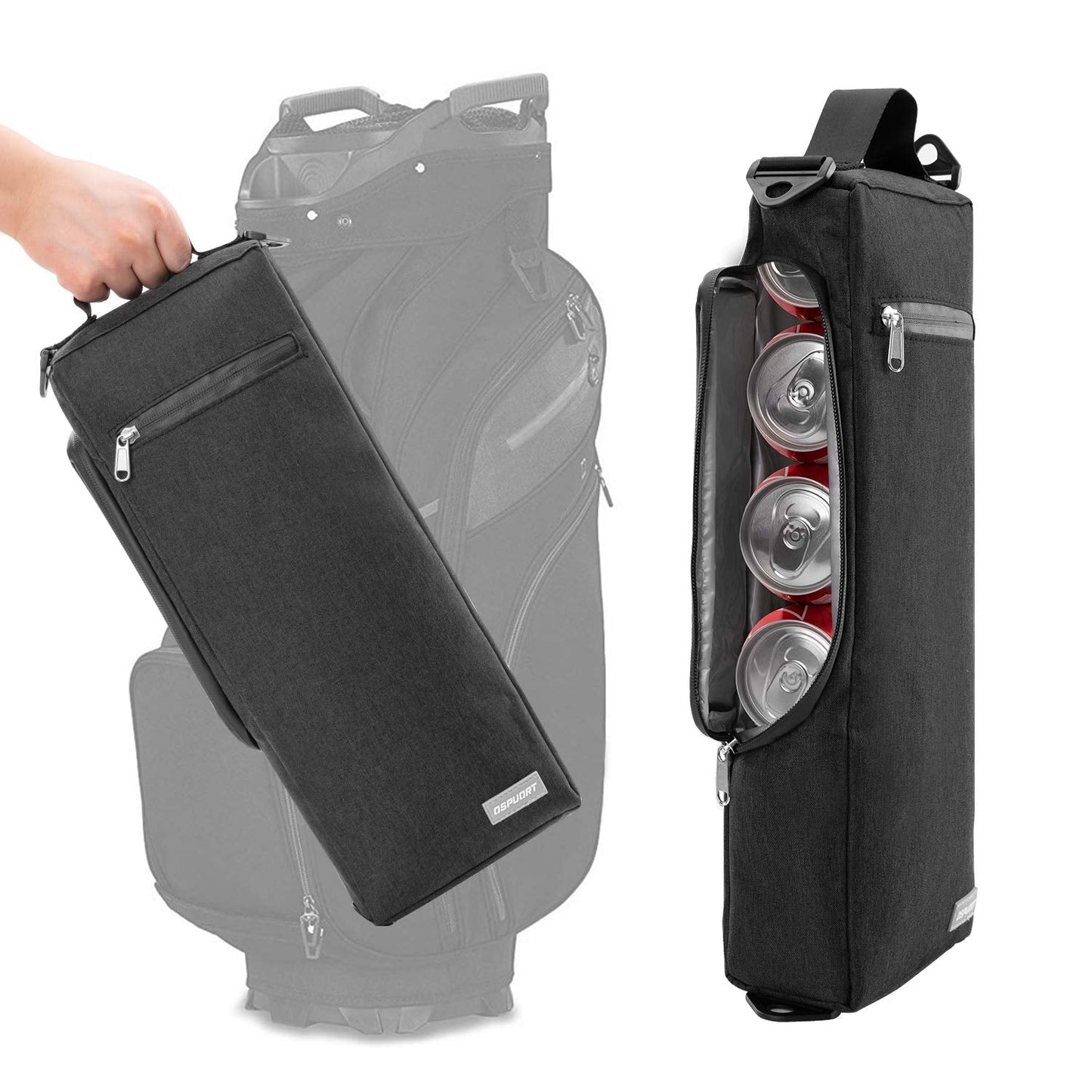 OSPUORT Golf Cooler Bag Waterproof Insulated with Detachable Shoulder Strap - Hold 6 Pack of Cans or Two Bottles of Wine (Black)