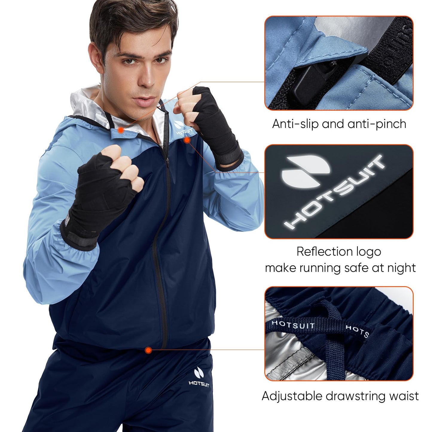 HOTSUIT Sauna Suit for Men Sweat Suits Gym Workout Exercise Sauna Jacket Pant Full Body, Light Blue, S