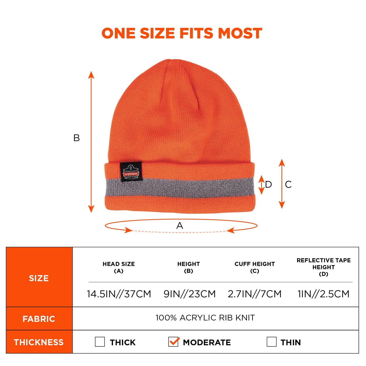 Ergodyne Standard Reflective Winter Hat, Orange