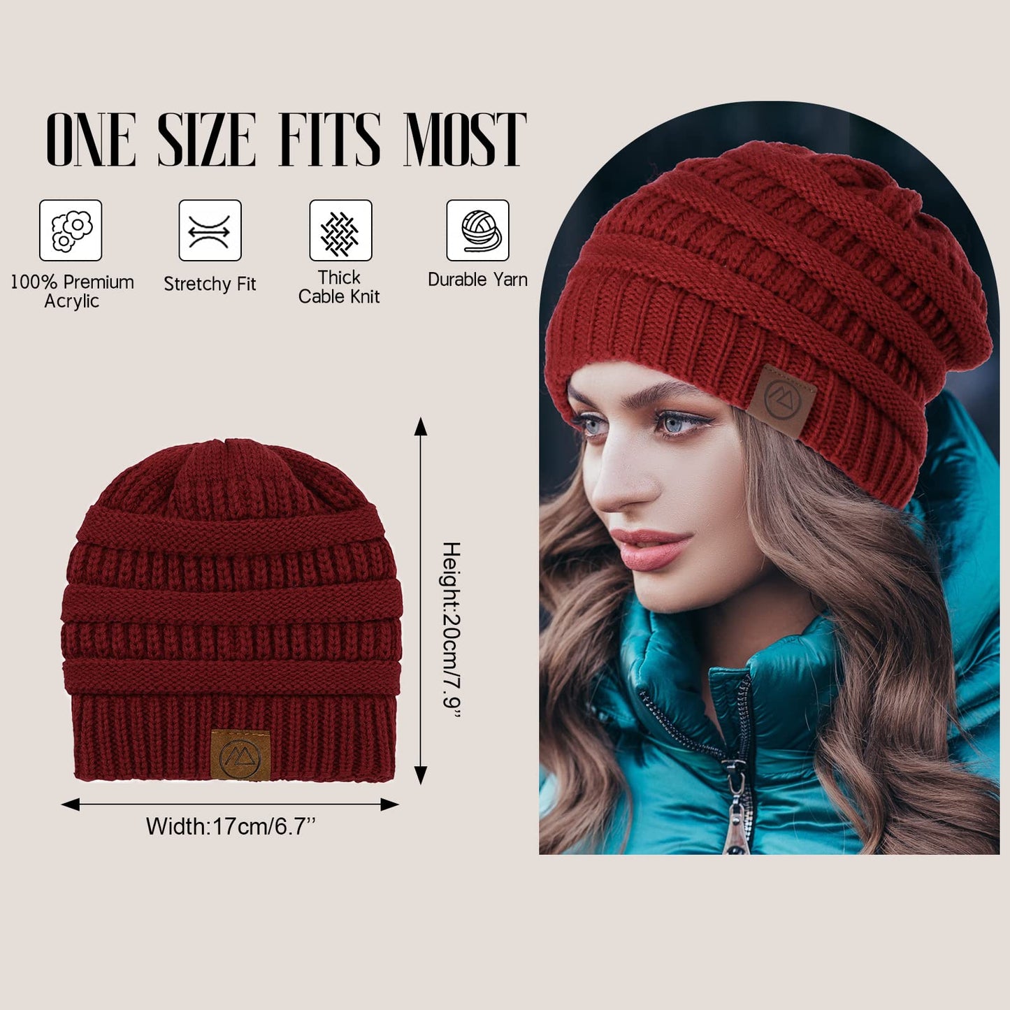 American Trends Winter Hats for Women Satin Lined Beanie Hats Cable Warm Knit Skull Cap Thick Slouchy Beanie Black&Black Mix&Black Grey Mix