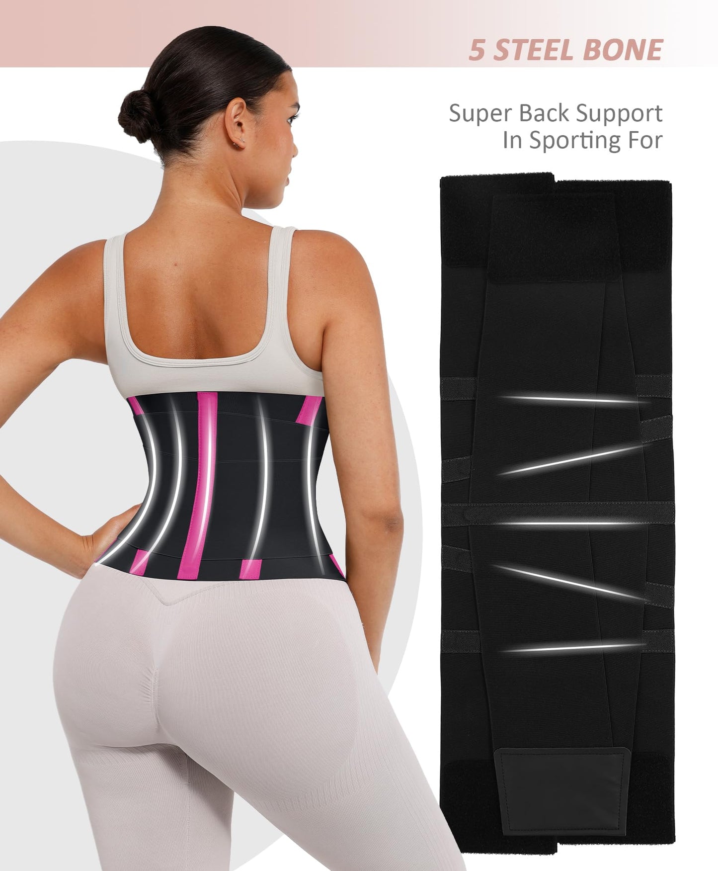 FeelinGirl Workout Waist Trainer Cincher Neoprene Postnatal Shaper Tummy Slimmer Plus Size for Women Rose Red XS