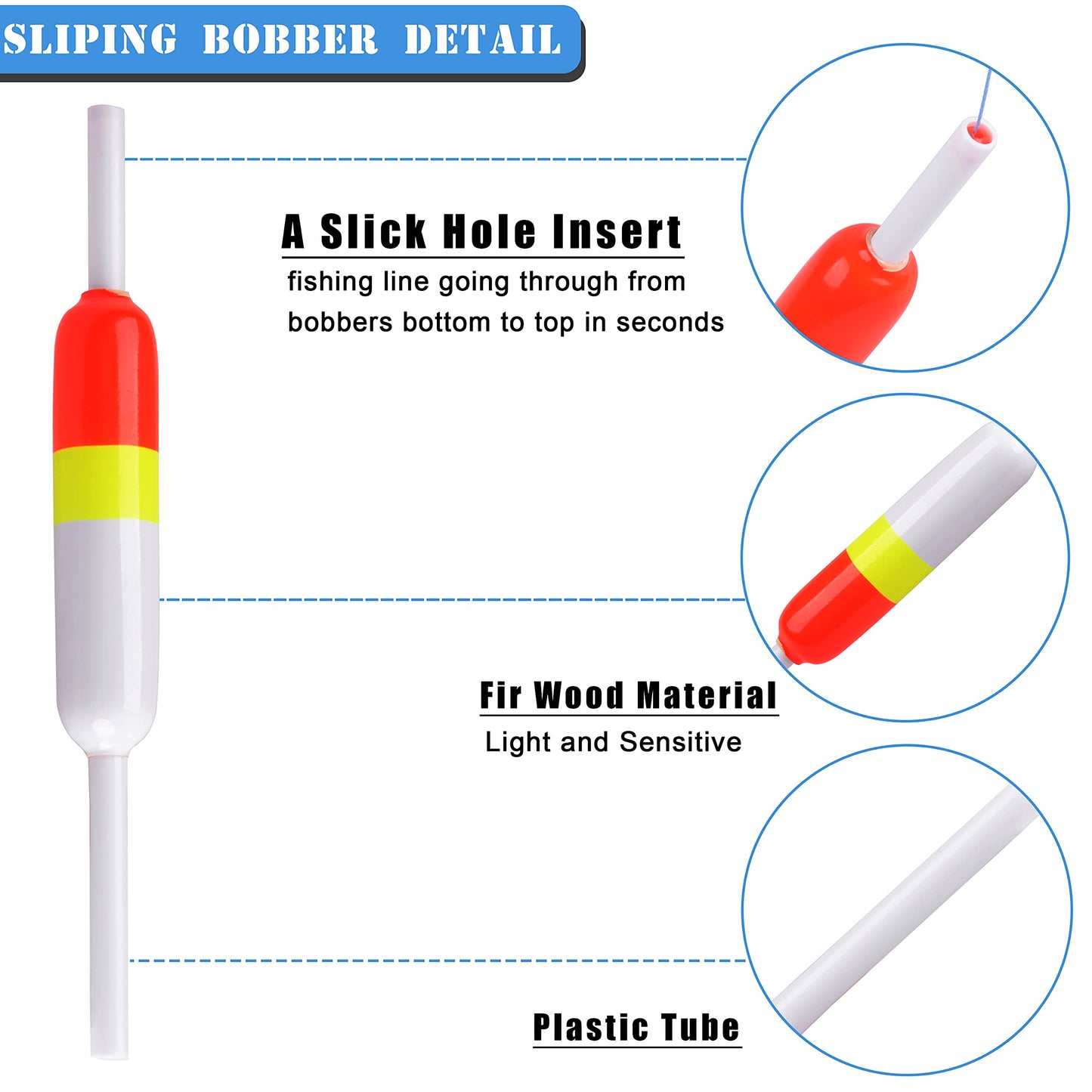 AGOOL Slip Bobbers Fishing Floats and Bobbers Wood Slip Floats Stick Slip Bobbers for Crappie Panfish Walleyes Trout Bass Fishing 5/10pcs