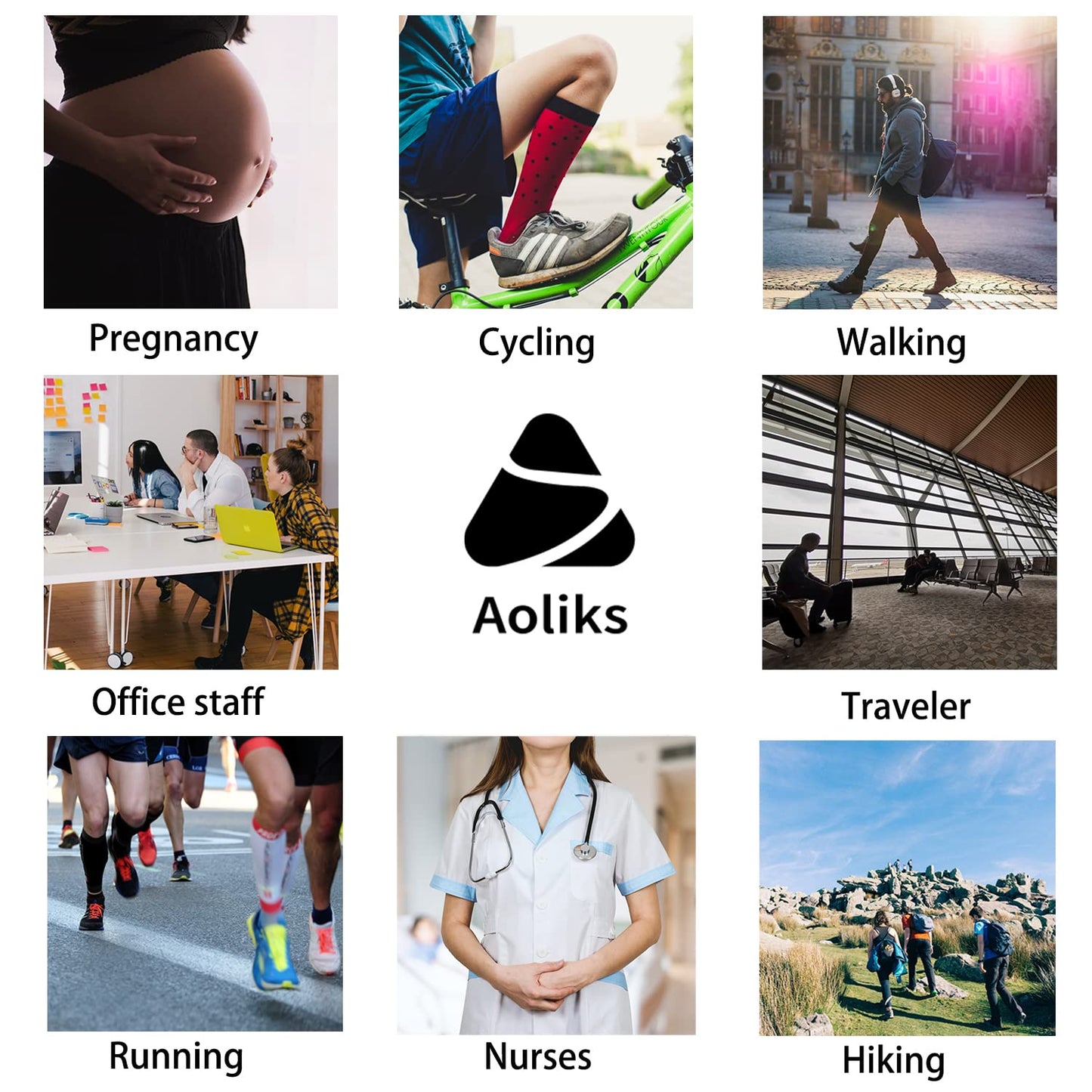 Aoliks Compression Socks for Women & Men,Knee High Support Socks for Flying Running Athletic
