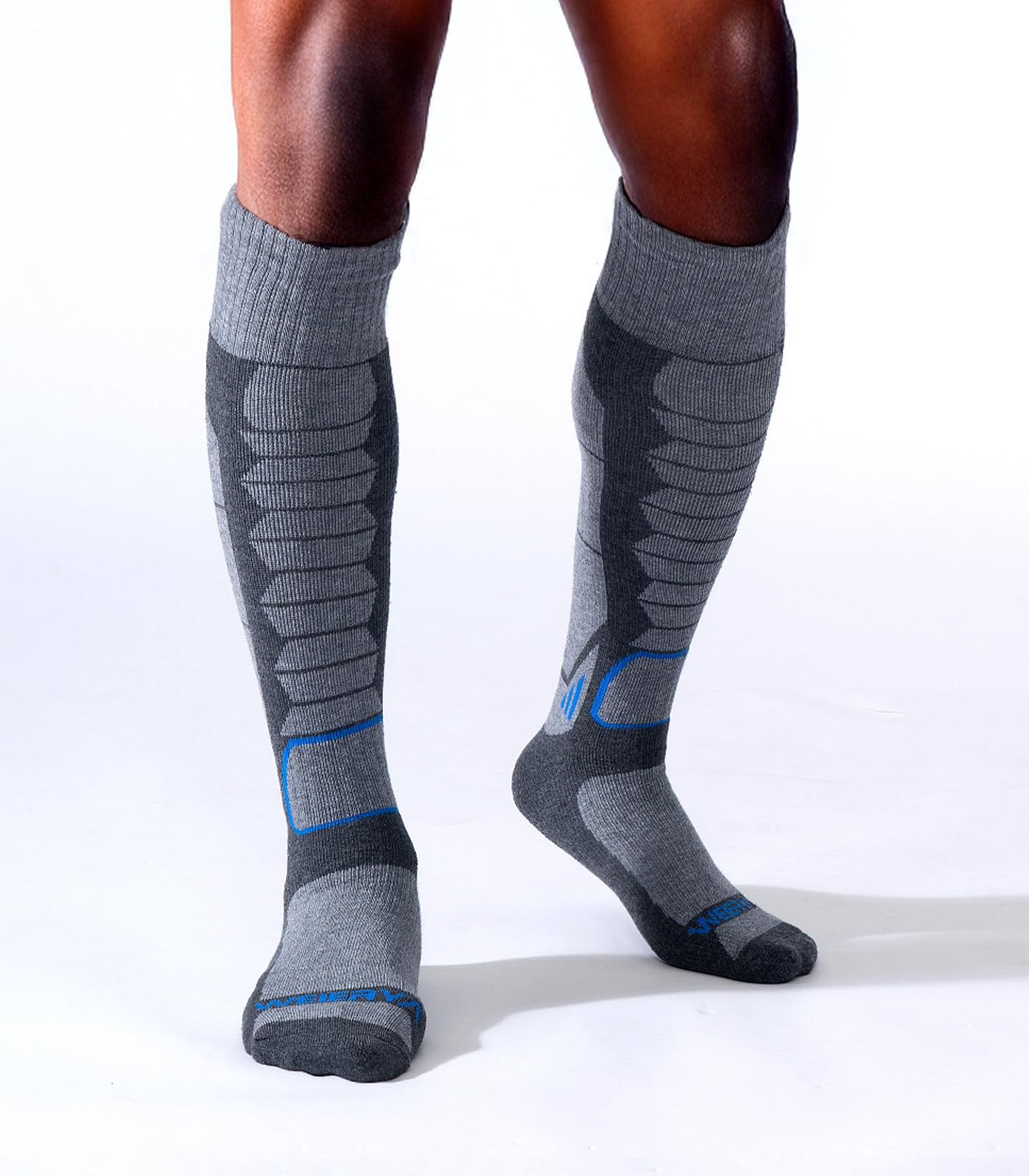WEIERYA Ski Sock Merino Wool Ski Socks Mens Womens Skiing & Snowboarding Socks, Over The Calf, Grey Large 2 Items