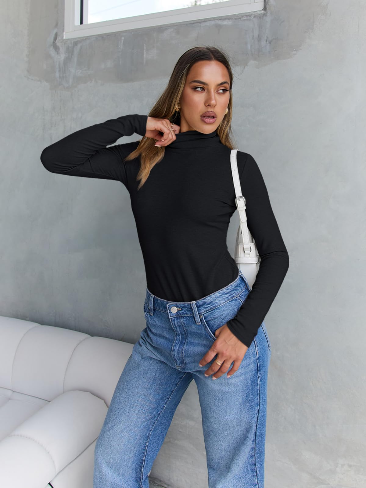 Trendy Queen Women's Turtleneck Long Sleeve Shirts Fall Fashion BasicThermal Underwear Tops Winter Clothes 2024 Black M
