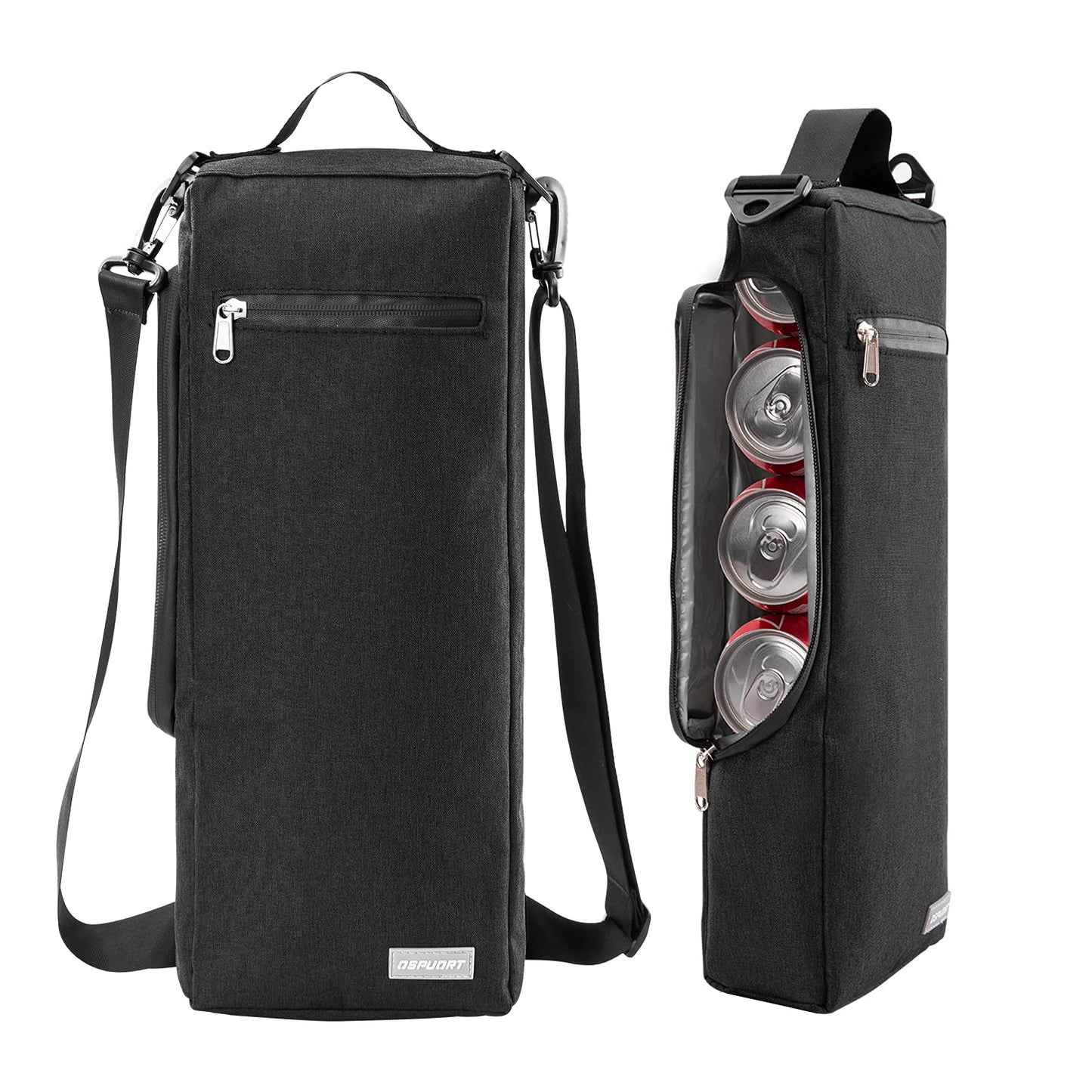 OSPUORT Golf Cooler Bag Waterproof Insulated with Detachable Shoulder Strap - Hold 6 Pack of Cans or Two Bottles of Wine (Black)