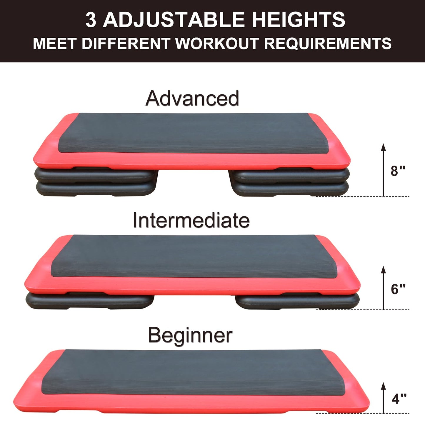 ICSPOID 43'' Aerobic Stepper, 4-6-8in Height-Adjustable Exercise Workout Step Platform with 4 Detachable Risers for Home Gym Workout & Training
