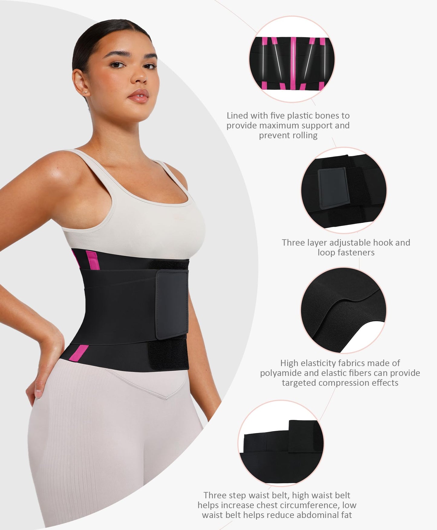 FeelinGirl Workout Waist Trainer Cincher Neoprene Postnatal Shaper Tummy Slimmer Plus Size for Women Rose Red XS